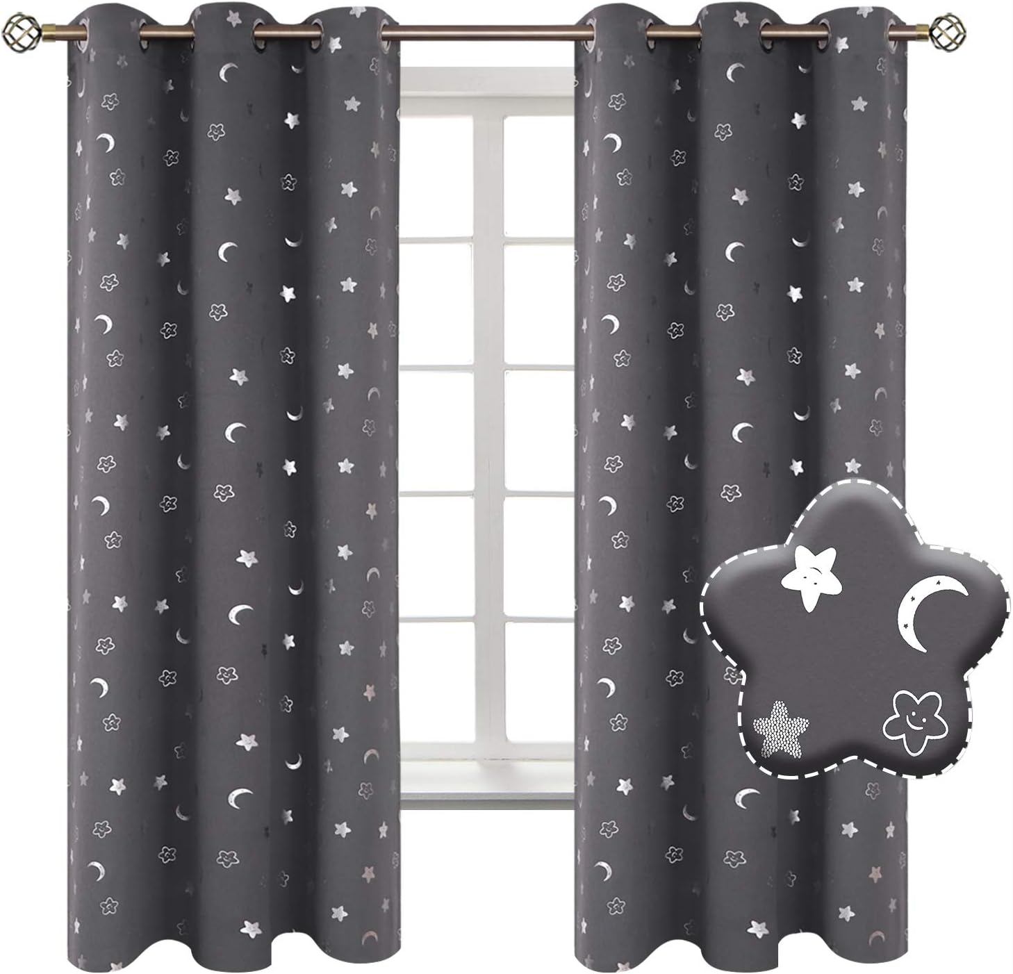 Cortinas opacas BGment Moon and Stars para dormitorio infantil.