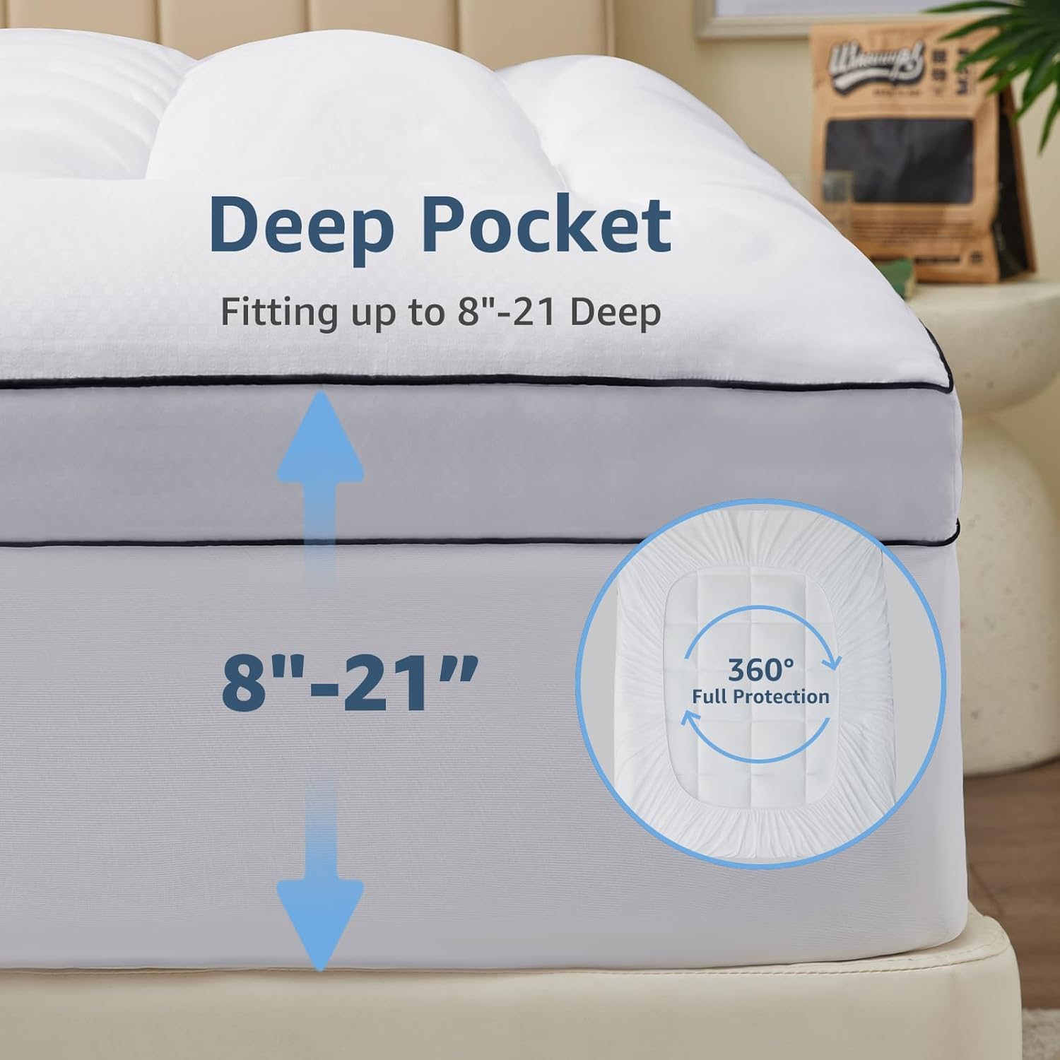 CozyLux Cubrecolchón tamaño matrimonial, 900GSM, extra grueso, para aliviar el dolor de espalda, funda de colchón de felpa con relleno alternativo