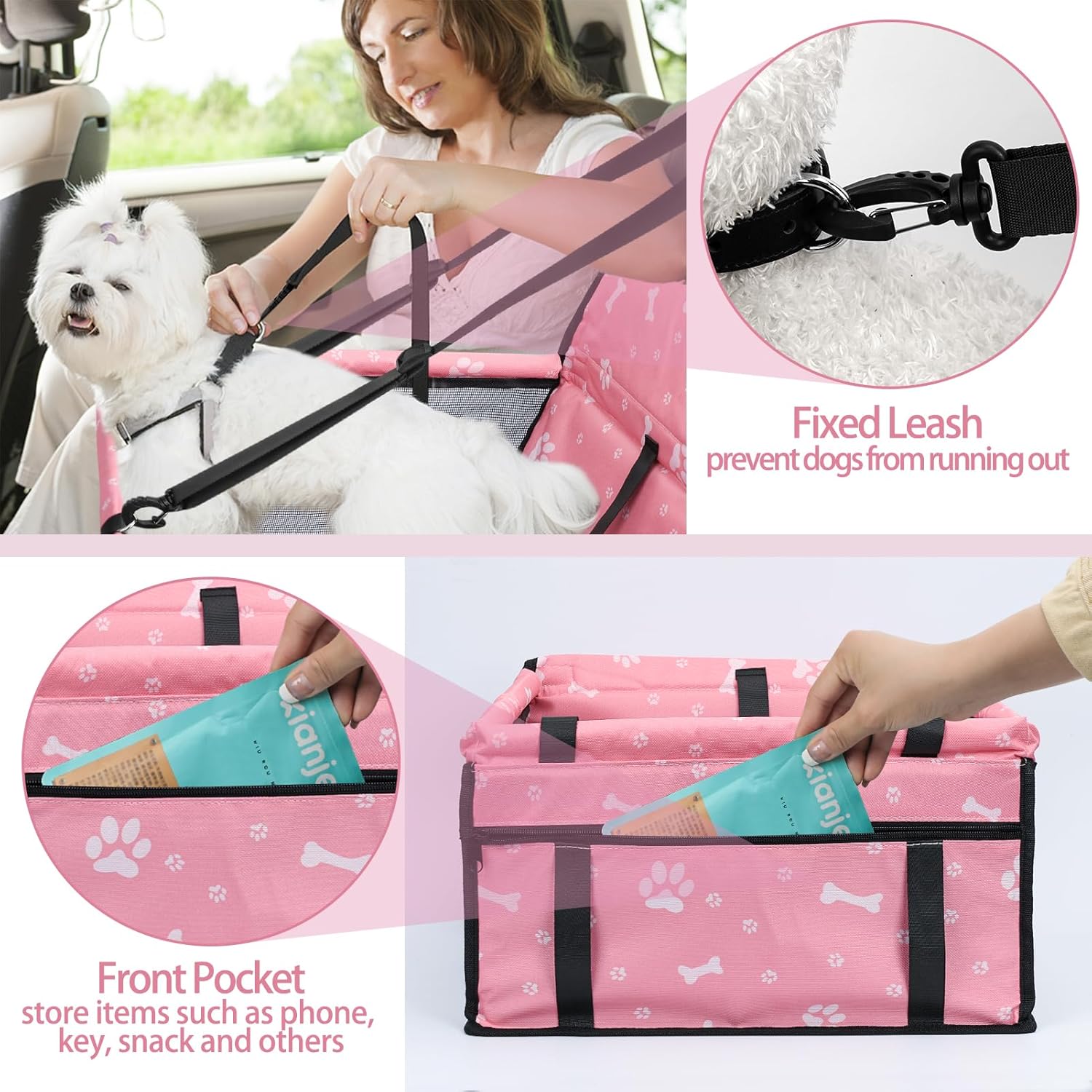 PetsHome Asiento de automóvil para perro, plegable, impermeable, transpirable, bolsa de viaje Oxford para perros pequeños a medianos, cachorros y
