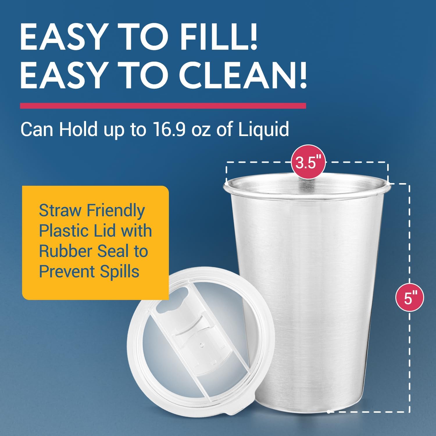 IMPRESA Paquete de 6 tazas de acero inoxidable para preparación de comidas, tarros congelables para jugos y batidos con tapas, convenientes tazas de