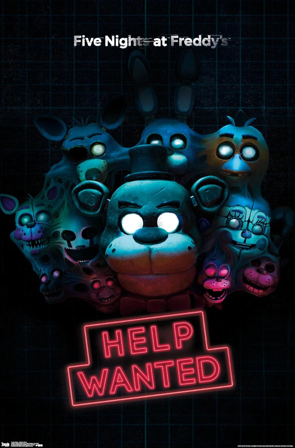 Trends International Five Nights at Freddy’s – Póster de pared con texto en inglés “Help Wanted”, 22.375 x 34 pulgadas, versión premium sin marco