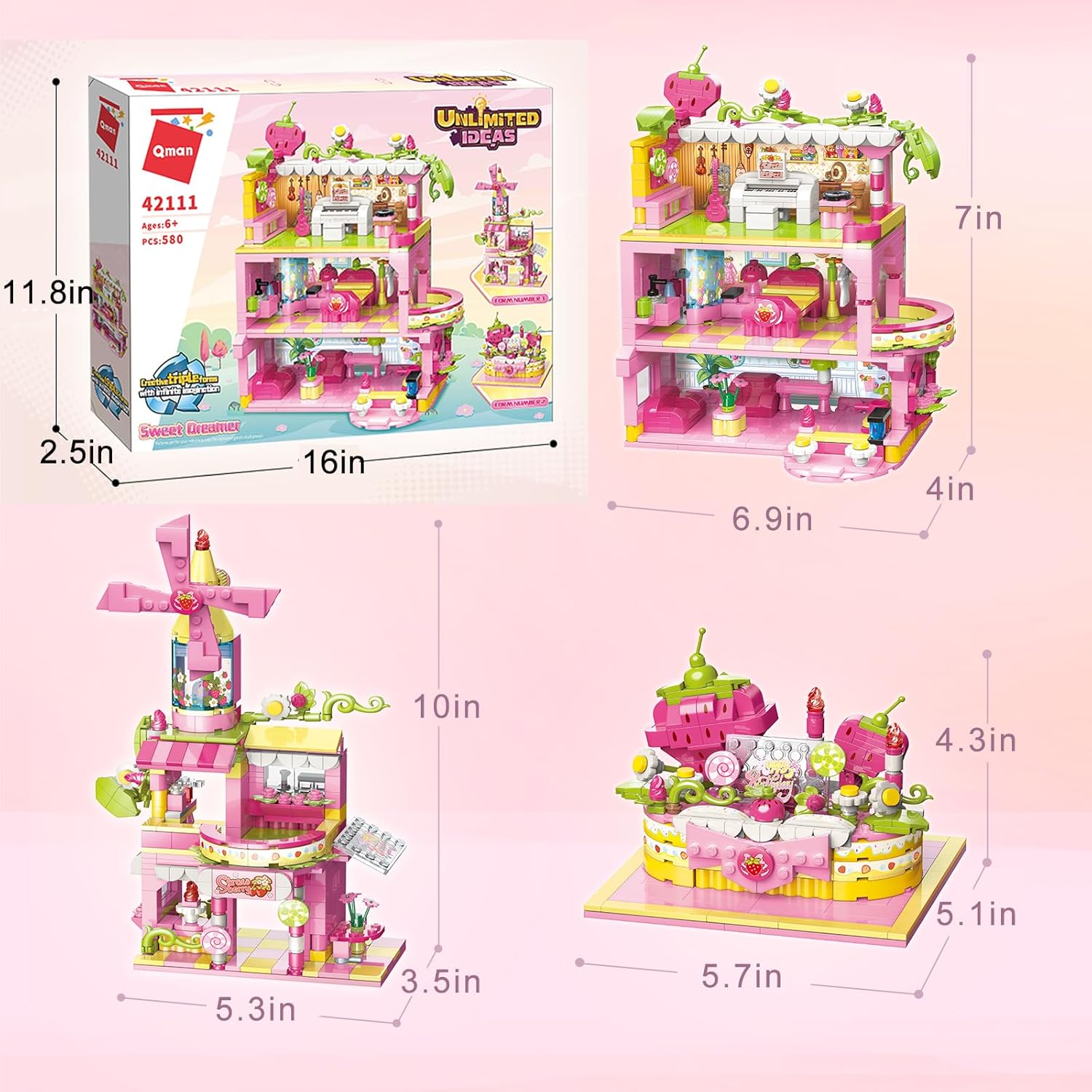 Kit de juguetes de construcción de casa 3 en 1 para niña, compatible con ladrillos Lego, gran regalo para niñas de 8 a 12 años (580 piezas)