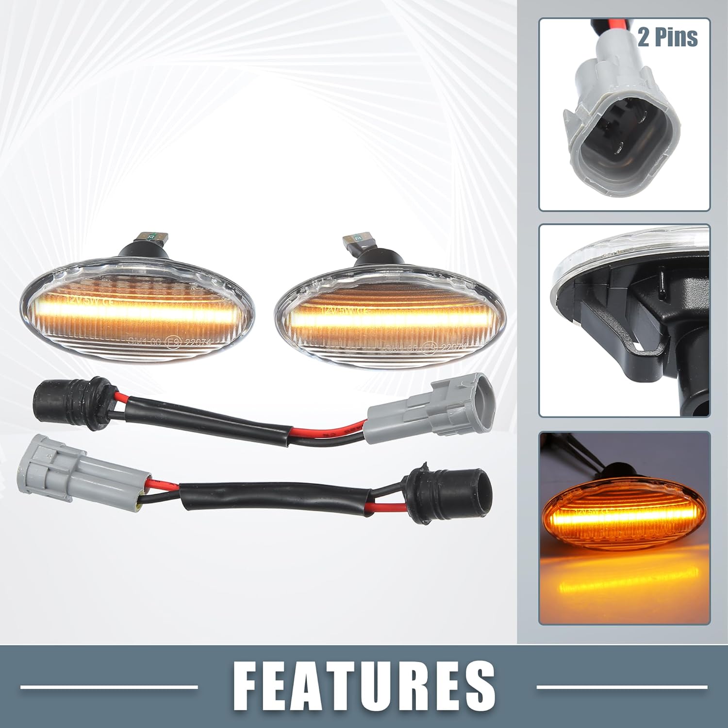 Luz LED de señal de giro de flujo secuencial GJ6A-51-120E para Mazda 3 2004-2009 lente transparente de plástico ámbar luz (juego de 2)