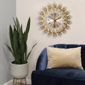 Relojes de pared para decoración de sala de estar, reloj de pared dorado silencioso con pilas, sin tictac, para dormitorio, cocina, retro, pavo Relojes de pared para decoración de sala de estar, reloj de pared dorado silencioso con pilas, sin tictac, para dormitorio, cocina, retro, pavo