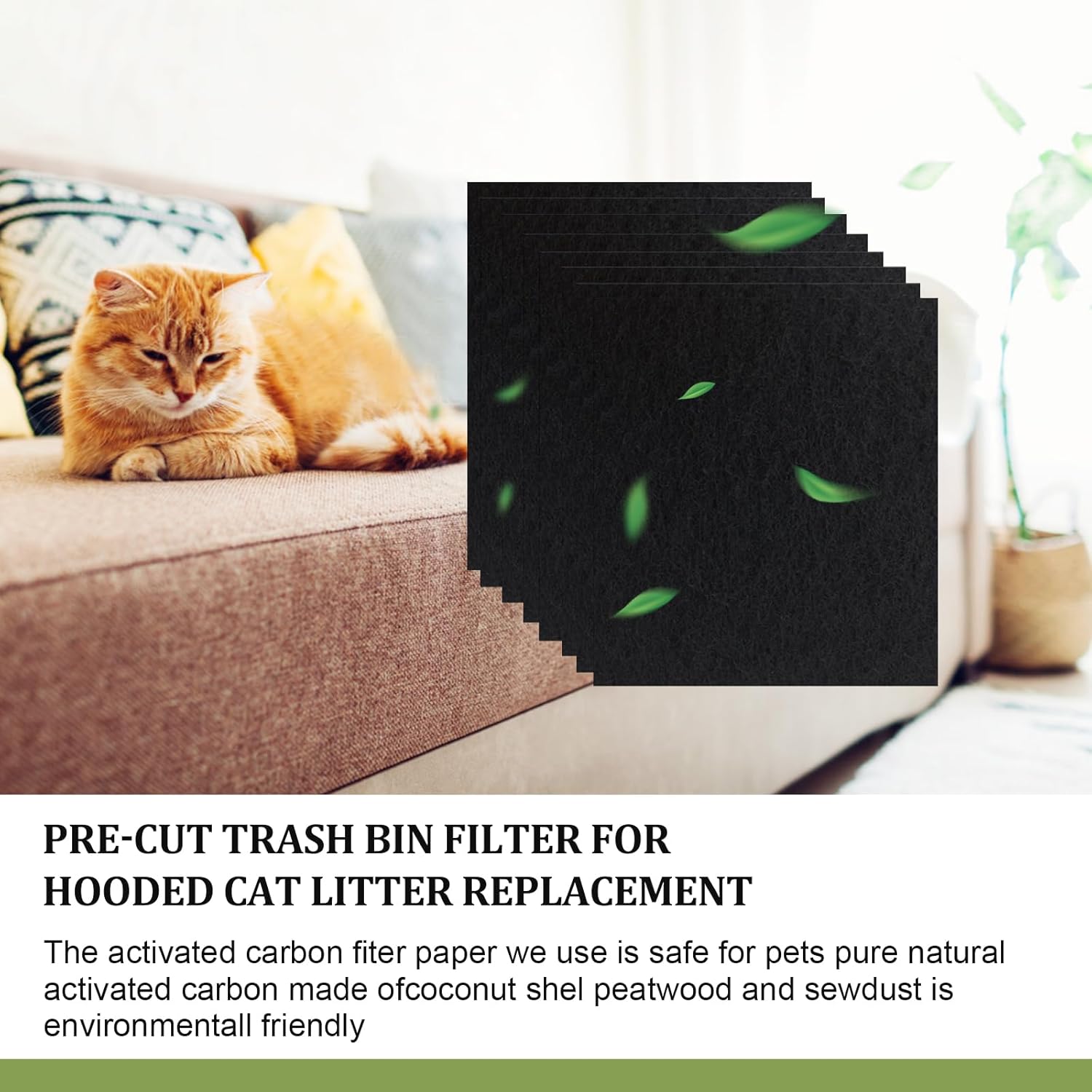 Paquete de 8 filtros de repuesto para caja de arena de carbón para gatos, 6 x 6.5 pulgadas, filtros de carbono para gatos de arena para gatos,