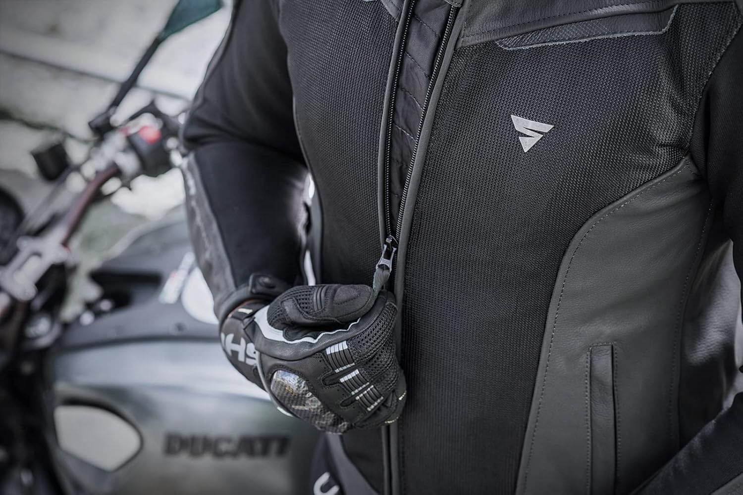 SHIMA PISTON – Chaqueta y pantalones de moto para hombre, cuero y malla, con paneles elásticos, protectores CE