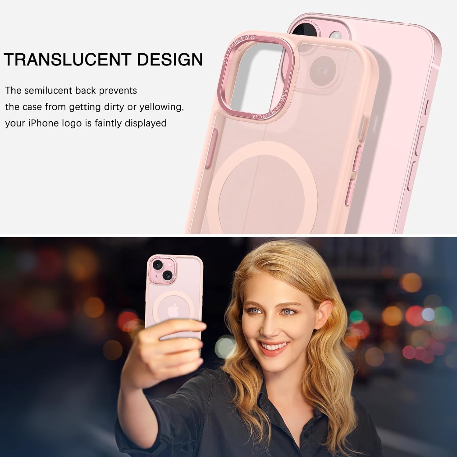BENTOBEN Funda magnética compatible con iPhone 15, iPhone 15 compatible con MagSafe translúcida mate a prueba de golpes para mujeres y hombres,