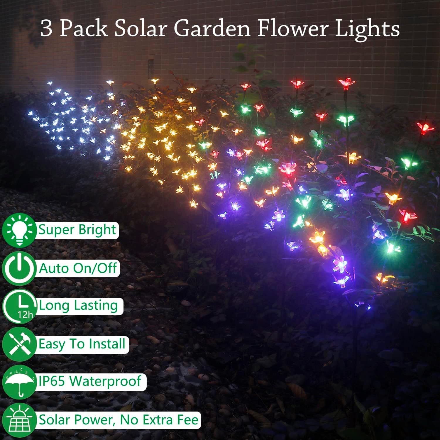 Luces solares de cerezo para exteriores, luces LED de árbol de flores artificiales, 60 LED impermeables, luces decorativas solares para jardín,