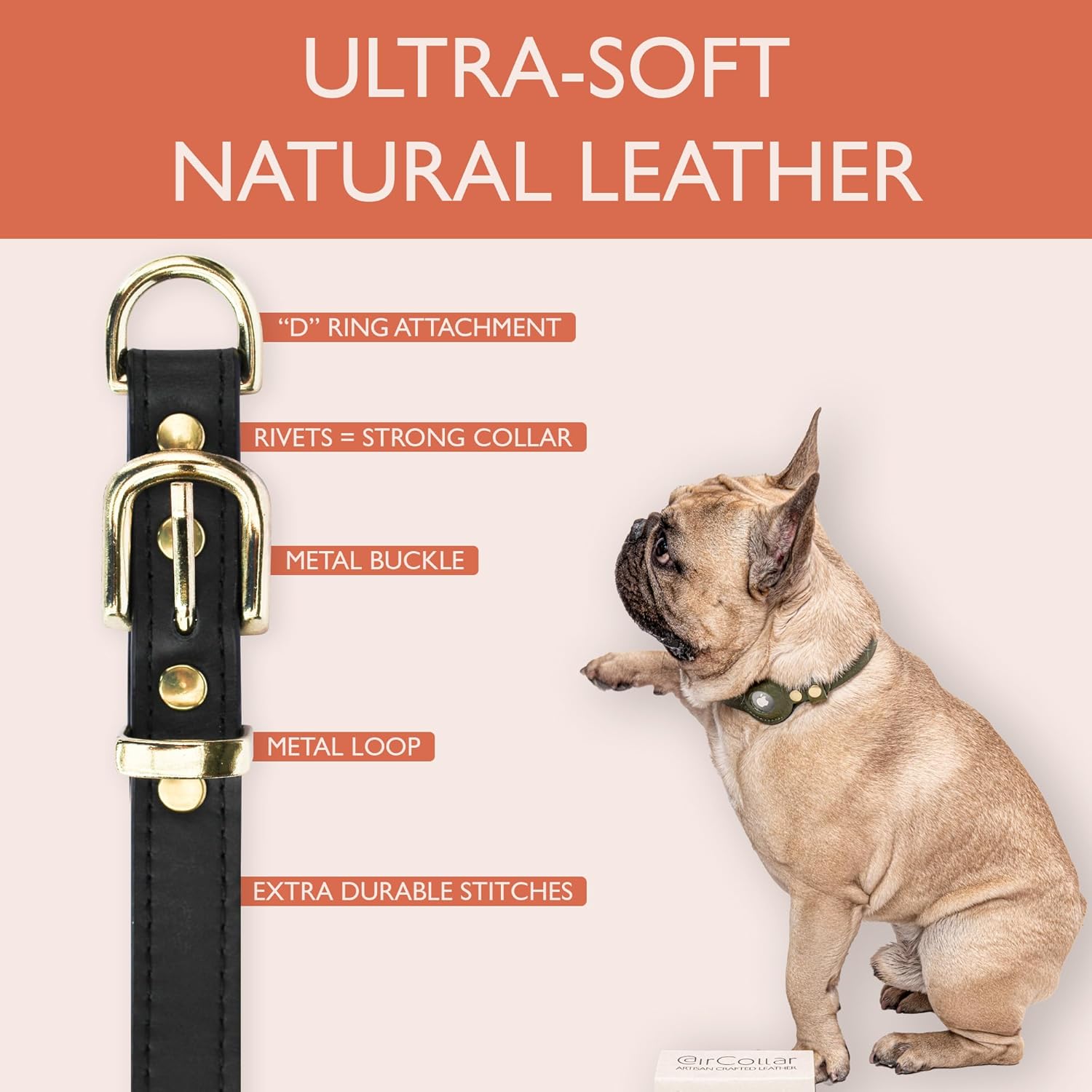 Apple AirTag – Collar de cuero natural para mascotas, compatible con Apple AirTag 2021, cuero duradero (S 0.6 pulgadas de ancho para cuello de 12 a