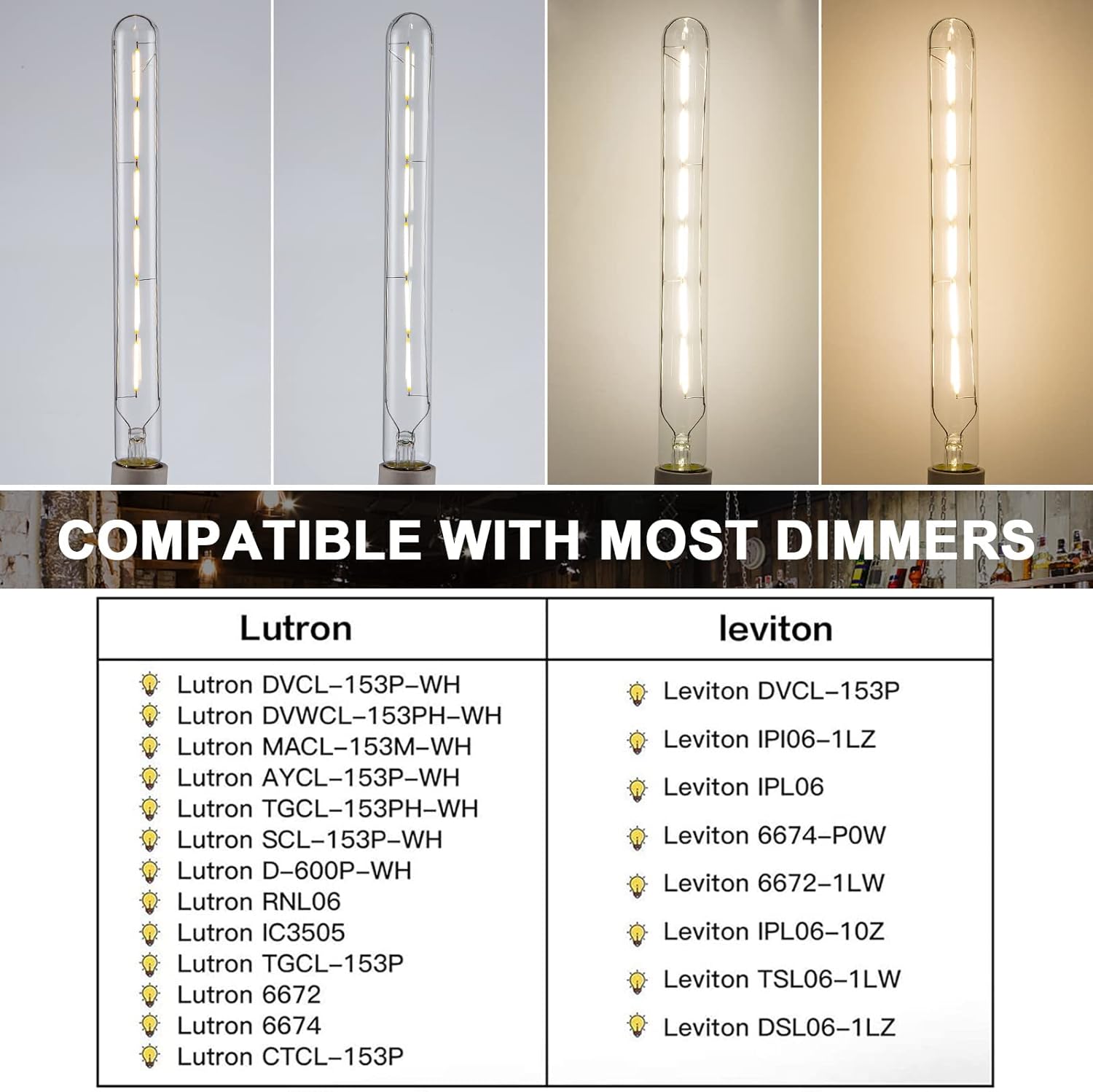 Bombillas LED regulables T30 antiguas, bombilla tubular Edison blanca cálida, bombilla de tubo largo, estilo E26, bombilla de filamento LED vintage,