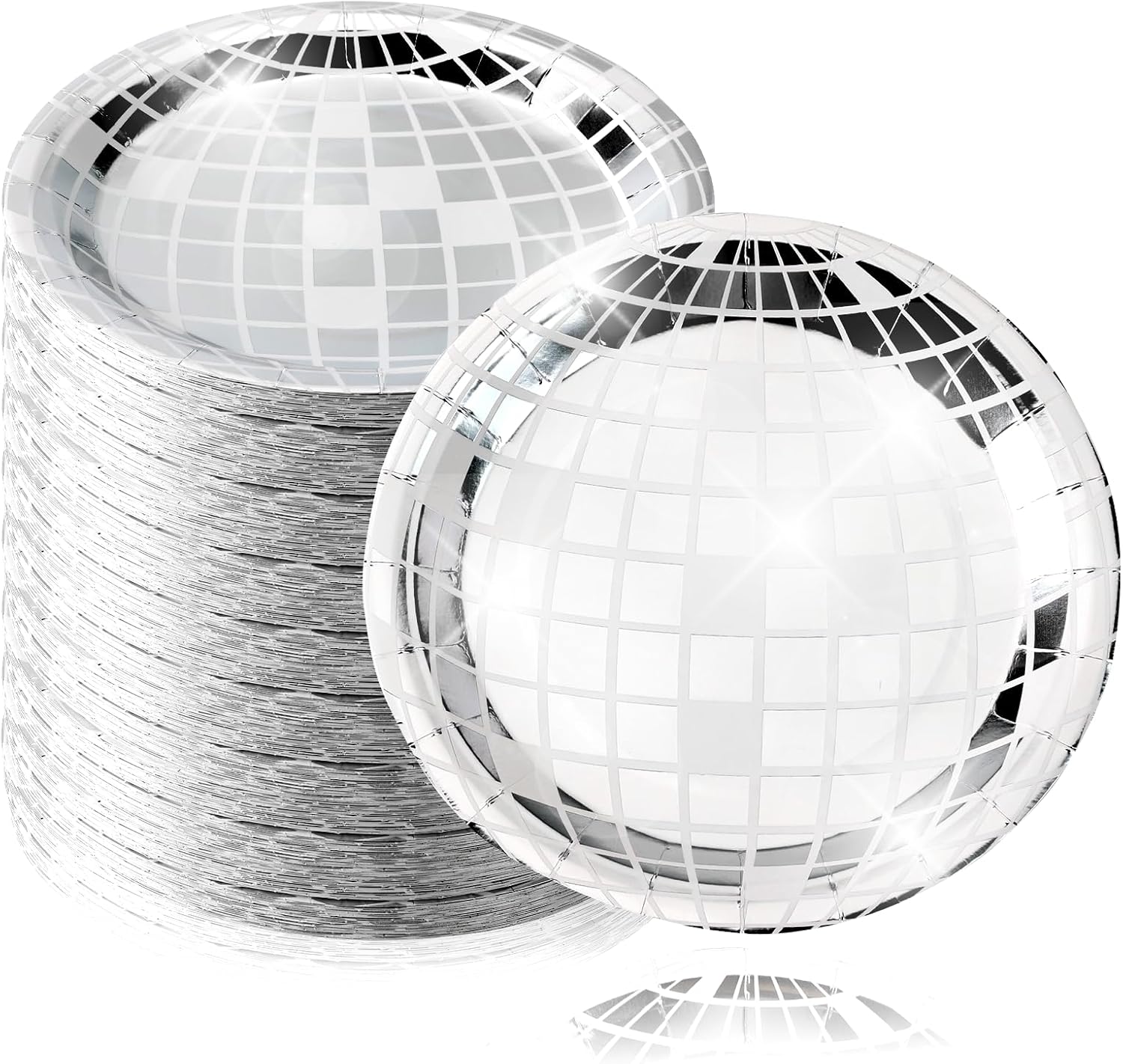 TINSKY 50 platos de bola de discoteca plateados, suministros de fiesta de discoteca de los años 70, platos de despedida de soltera, decoraciones