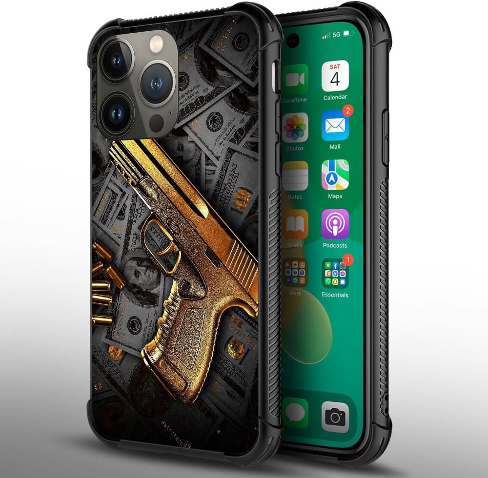 CARLOCA Funda compatible con iPhone 13 Pro, Gold USA Money, ultra protección, a prueba de golpes, silicona suave TPU, parte trasera antideslizante