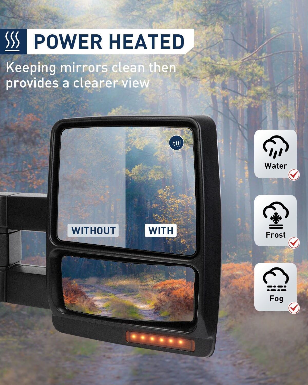 ECCPP Espejos de remolque compatibles con Ford 2004-2014 para camioneta F-150 con control de potencia lateral izquierdo y derecho, señal de giro de