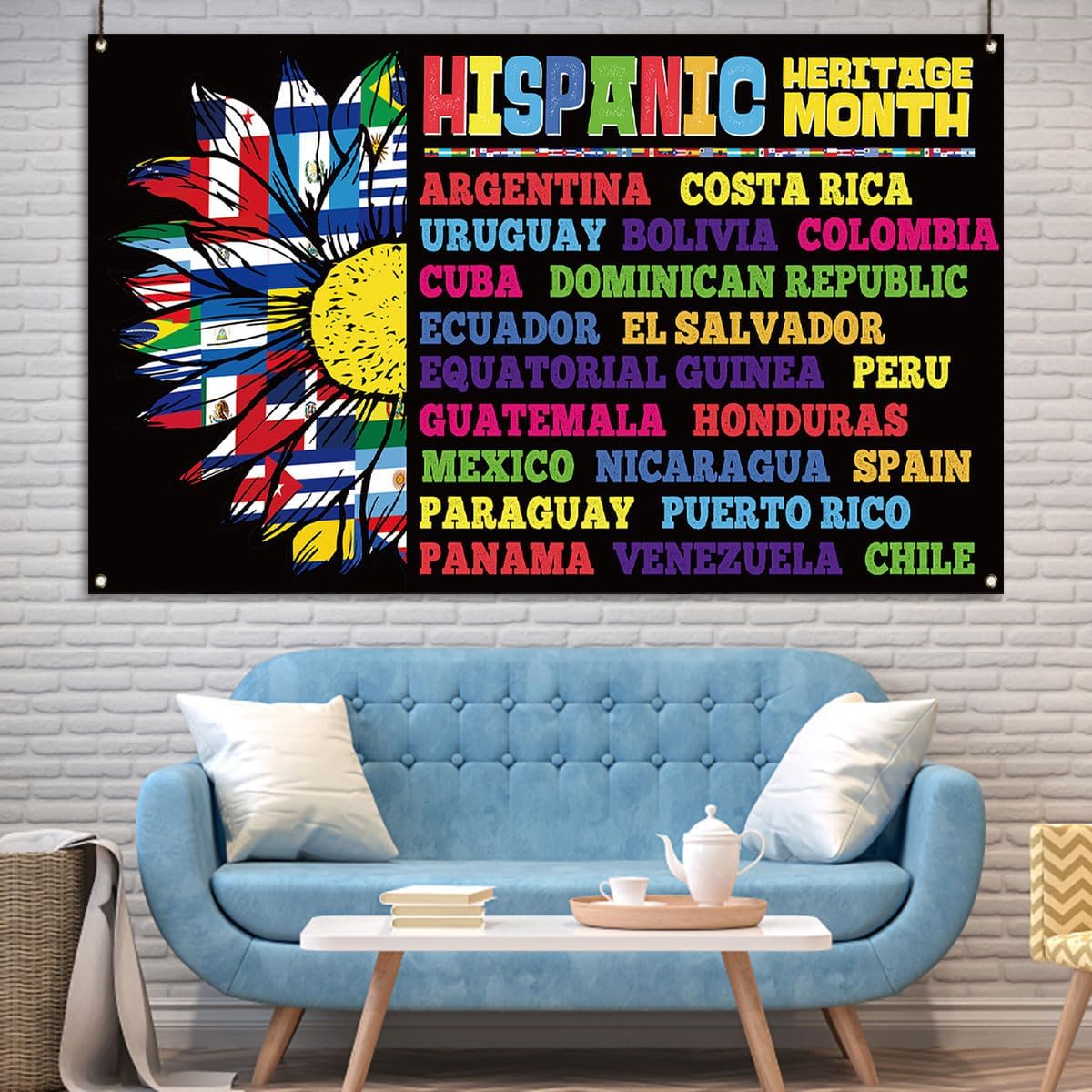 Nepnuser Telón de fondo para cabina de fotos del mes de la herencia hispana, banderas de países de habla hispana, decoración de aula escolar para