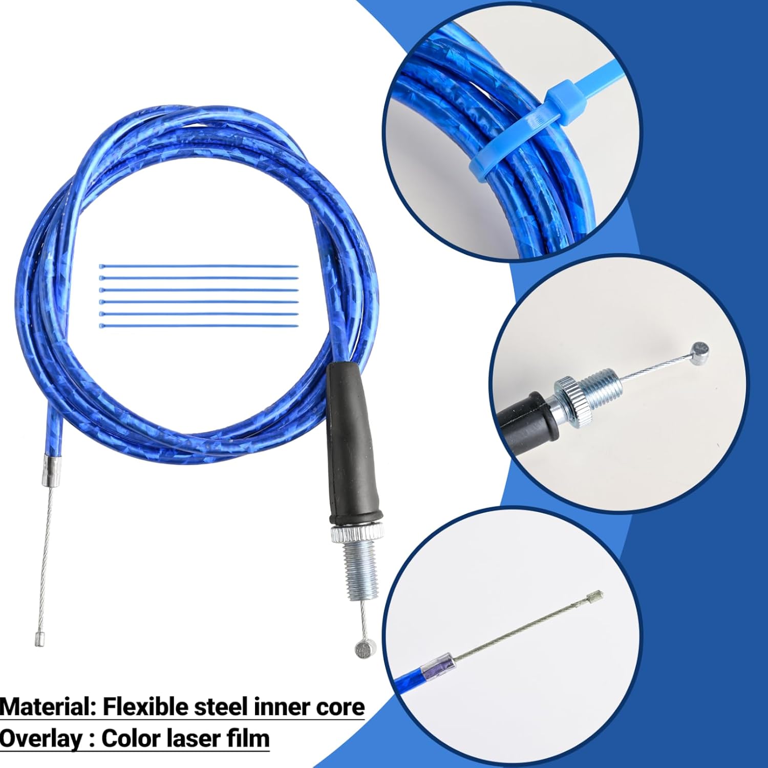 Mini Cable del acelerador de bicicleta 50 pulgadas Núcleo interno de acero flexible Superposición Película láser de color (azul)