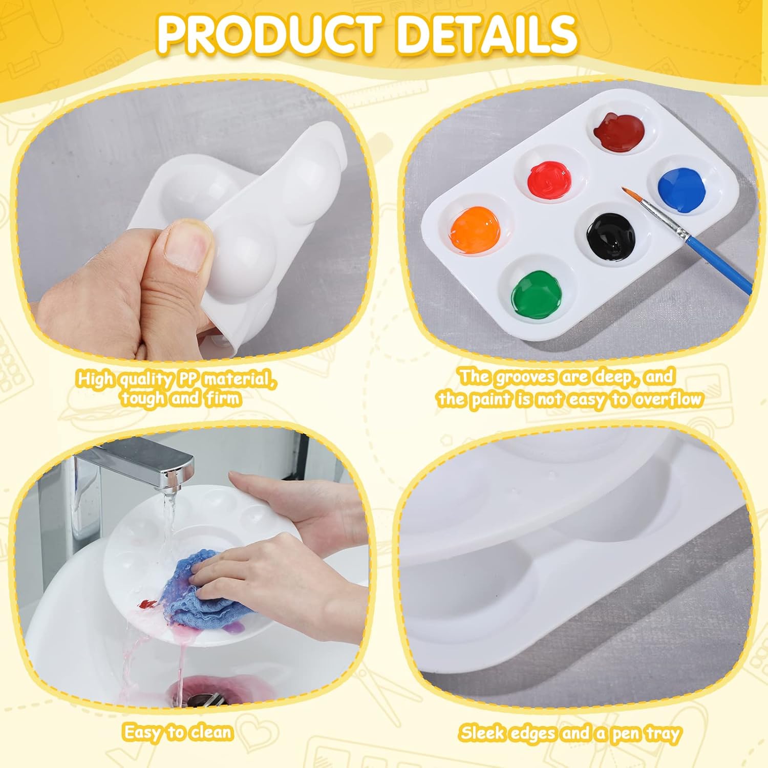 60 bandejas de pintura de plástico para niños y estudiantes, 30 paletas de pintura circulares blancas, 30 piezas rectangulares para pintura de