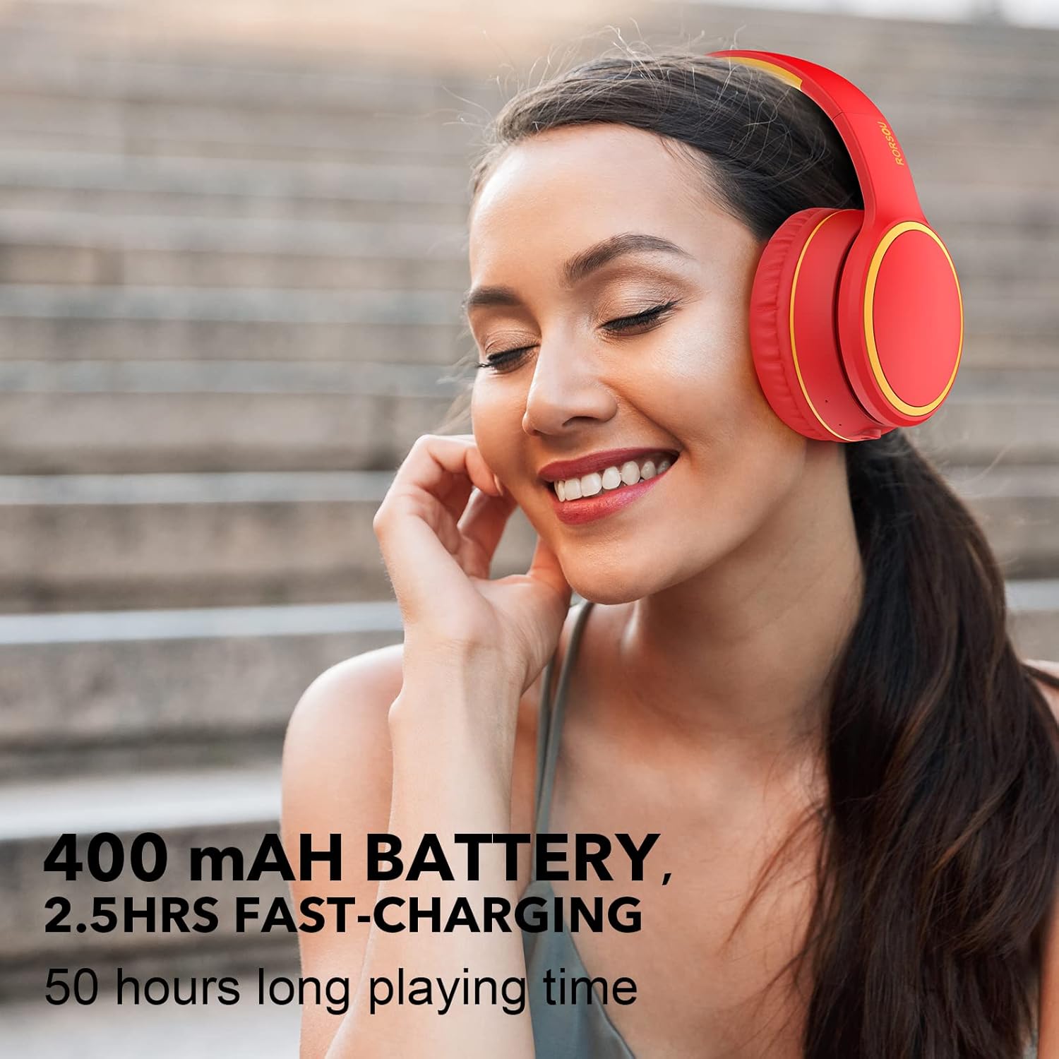 RORSOU B10 – Auriculares inalámbricos Bluetooth sobre la oreja, ligeros y plegables con micrófono, tiempo de reproducción de 50 horas, control de