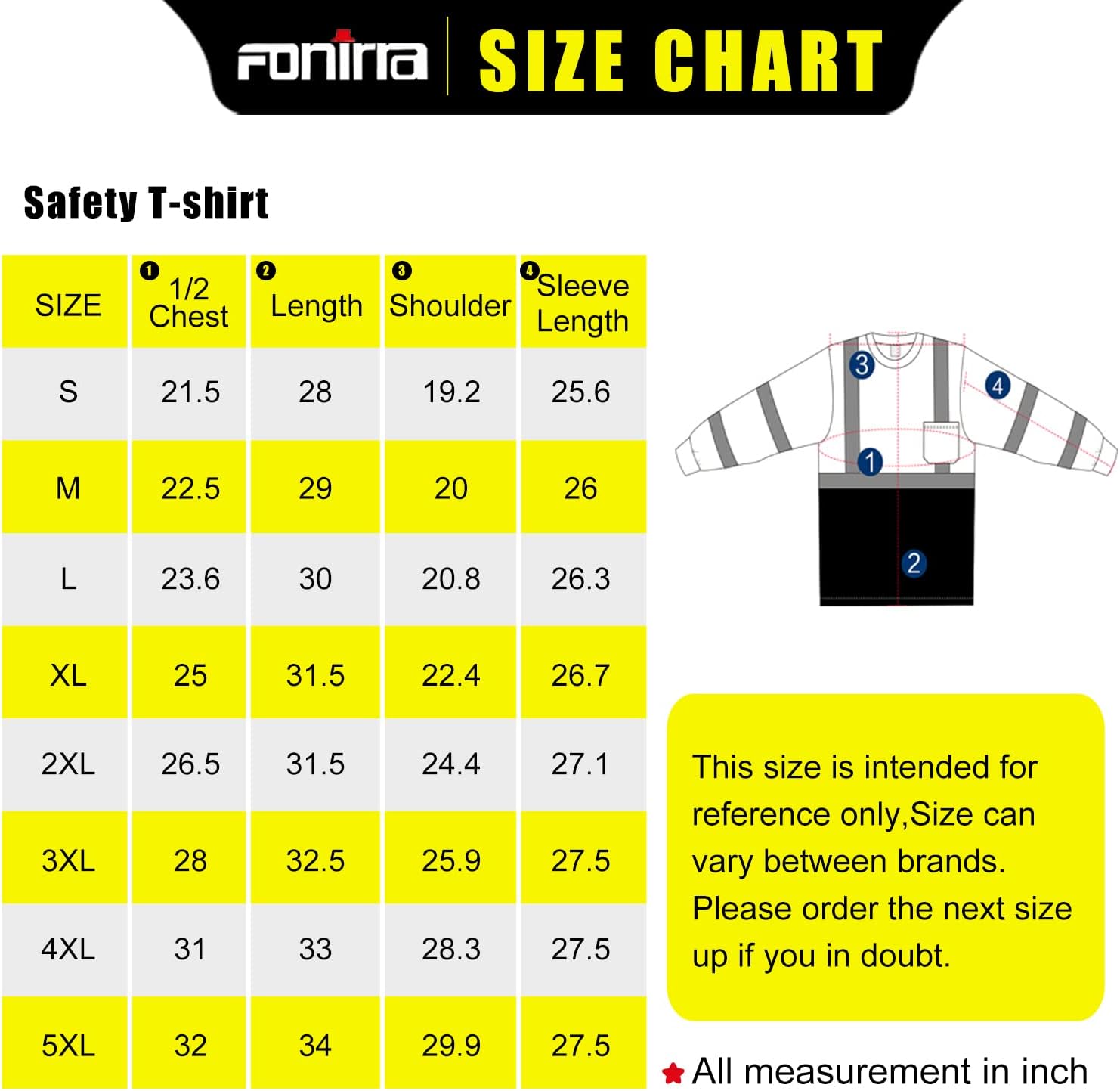 FONIRRA Camisetas reflectantes de seguridad de alta visibilidad para hombres con manga larga ANSI Clase 2