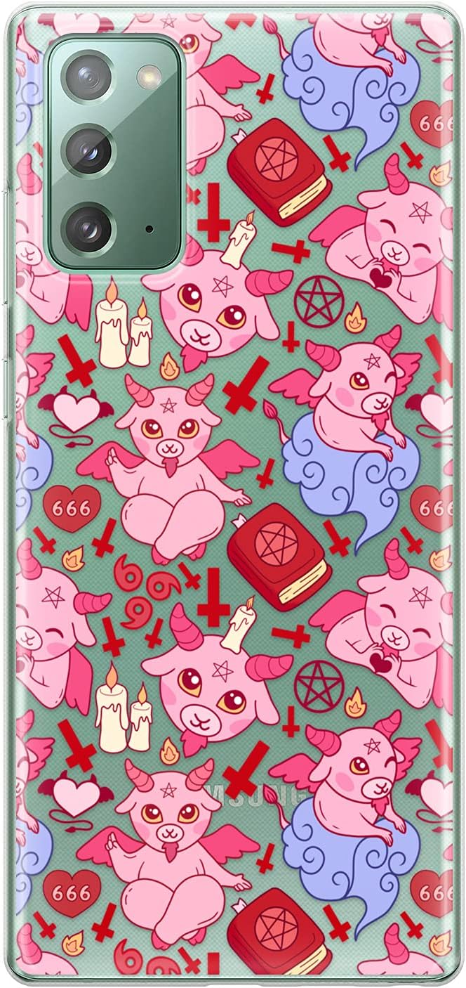 Generic Funda delgada de TPU compatible con Samsung Galaxy S21 5G S20 FE Note 20 Ultra S10 Plus S9 transparente a prueba de golpes Satanás Kawaii
