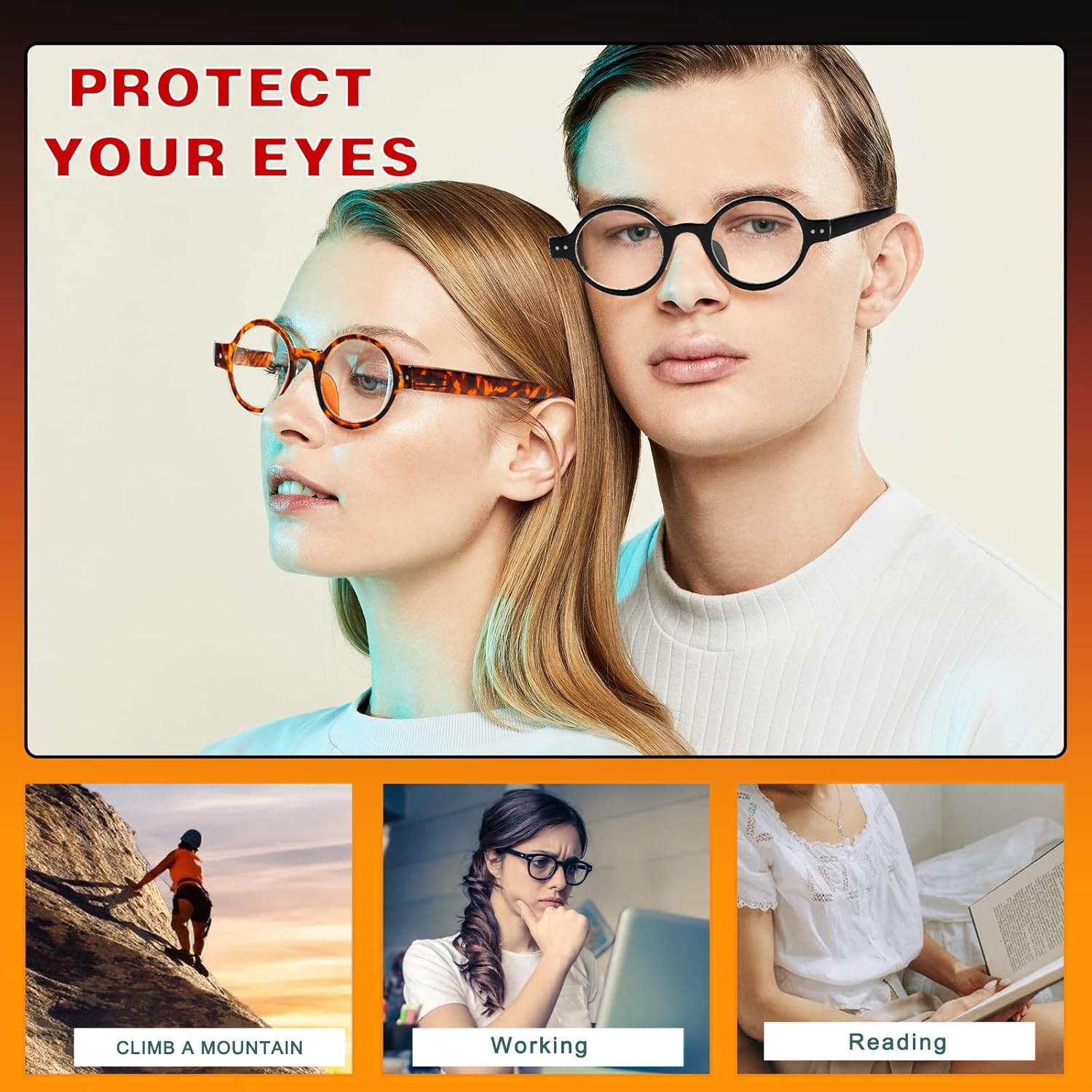 JOSCHOO Paquete de 5 lentes de lectura redondos retro, pequeños y cómodos, para mujeres y hombres