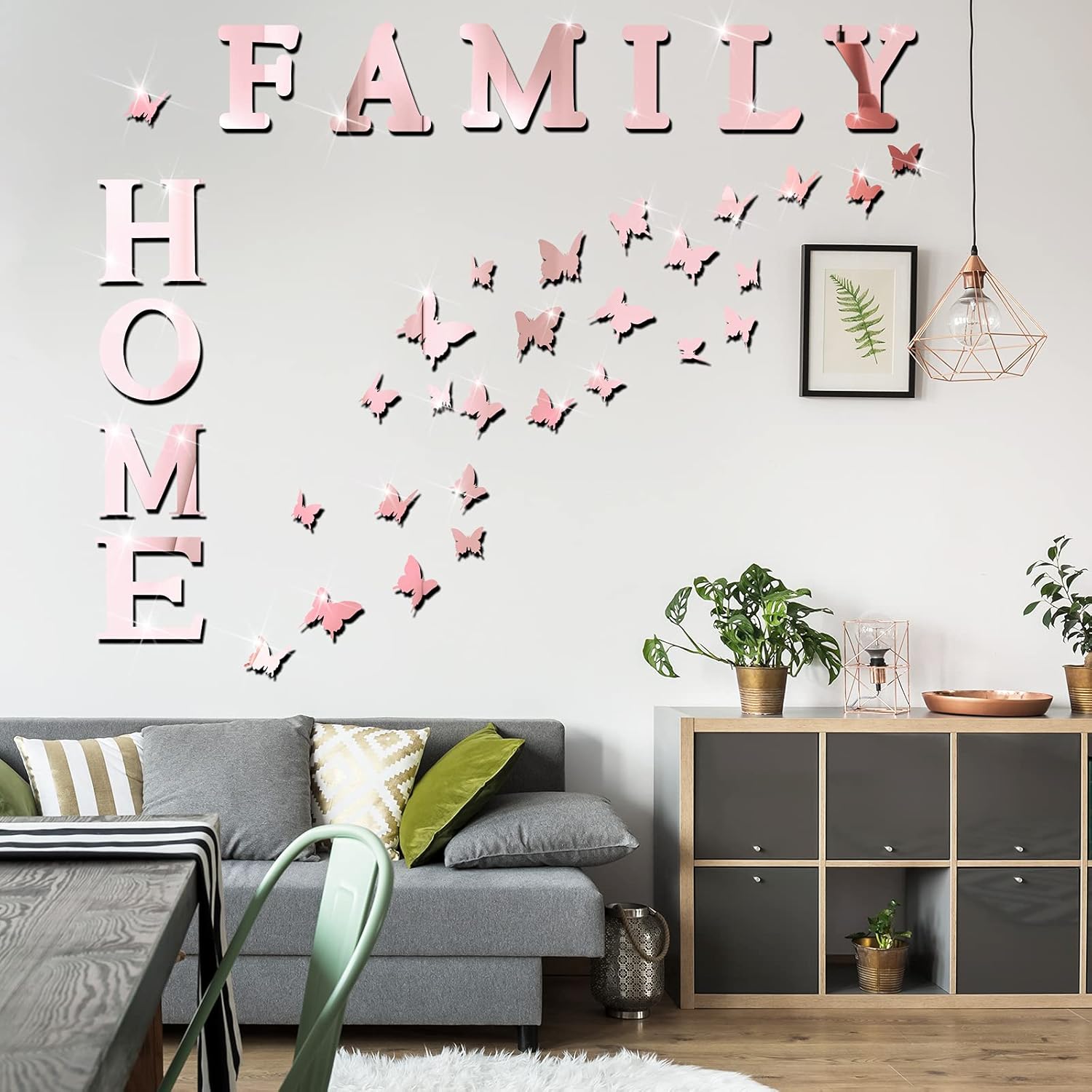 Outus Letrero de letras 3D para el hogar familiar, decoración de sala de estar, decoración de pared rústica de granja, espejo acrílico, espejo