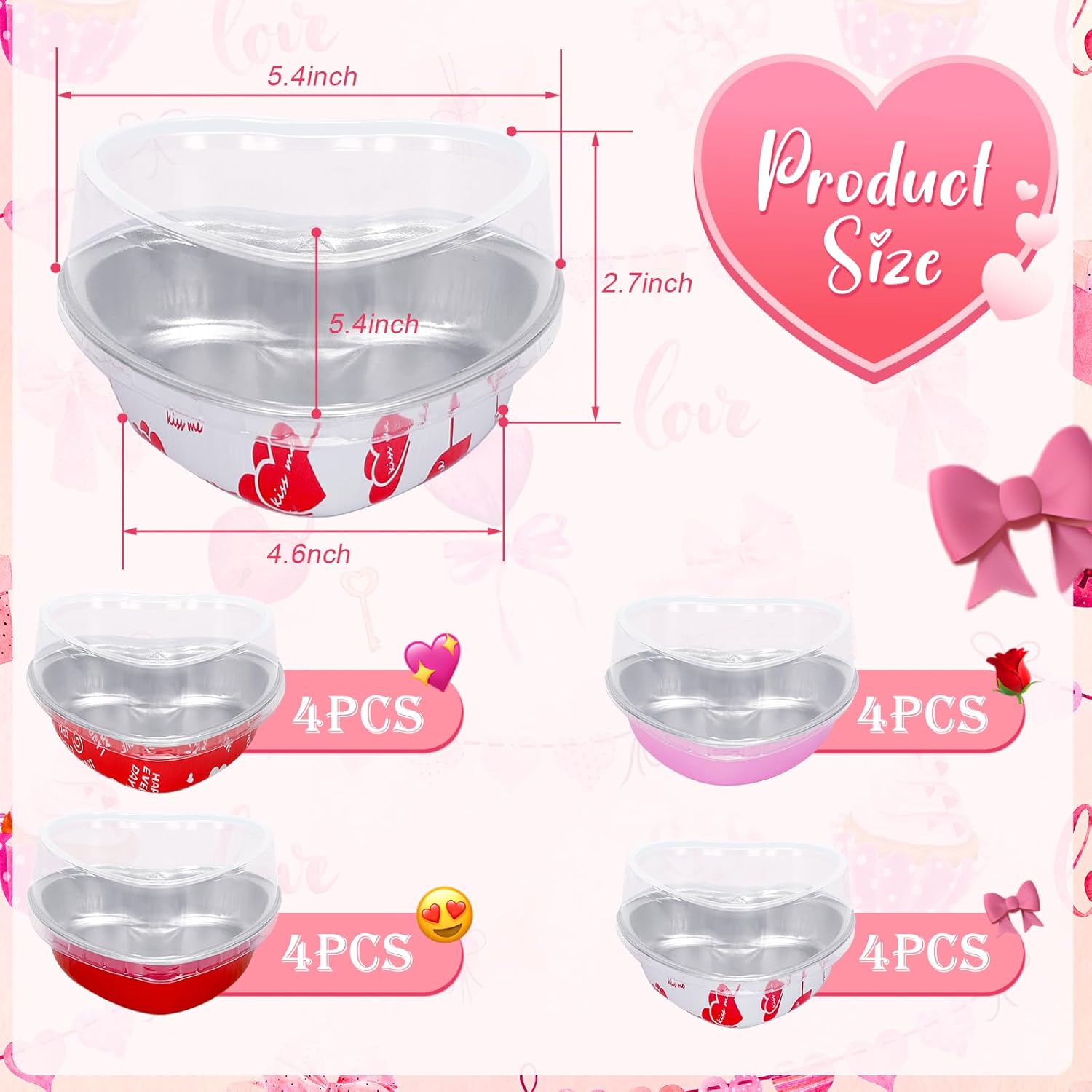 Juego de 24 moldes para pasteles con tapa en forma de corazón para el día de San Valentín, 8.6 fl oz9 onzas, desechables, mini tazas de papel de