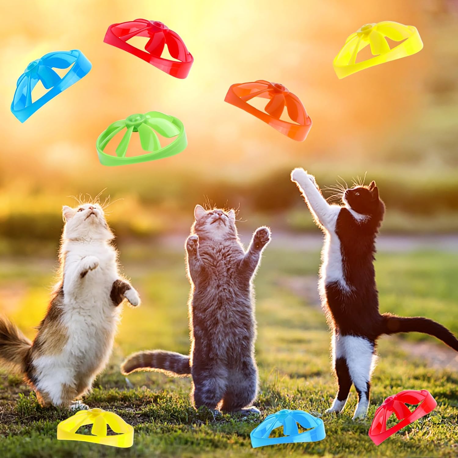 17 piezas de juguetes interactivos para gatos con hélices voladoras para gatos en interiores y exteriores, persiguiendo entrenamiento, caza y