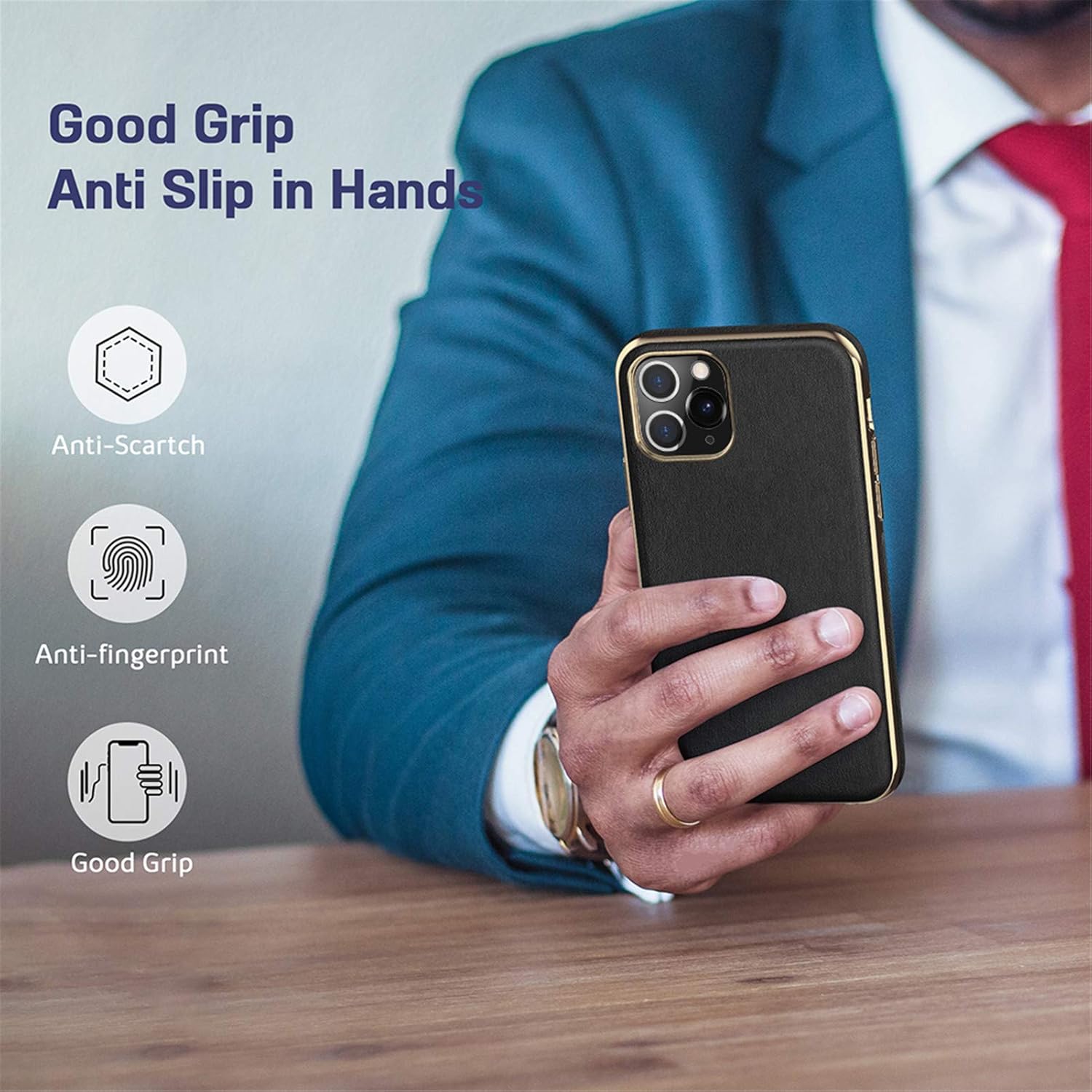 LOHASIC Funda delgada para iPhone 11 Pro Max, delgada de piel sintética de lujo, elegante, antideslizante, antiarañazos, funda protectora completa