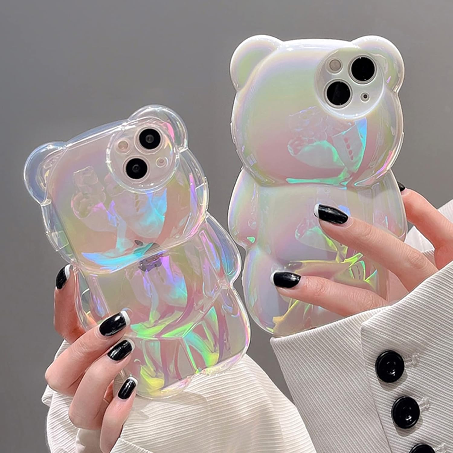 Bear – Funda para teléfono compatible con iPhone 11, bonita funda holográfica 3D de oso blanco puro, a prueba de golpes, funda de oso de dibujos