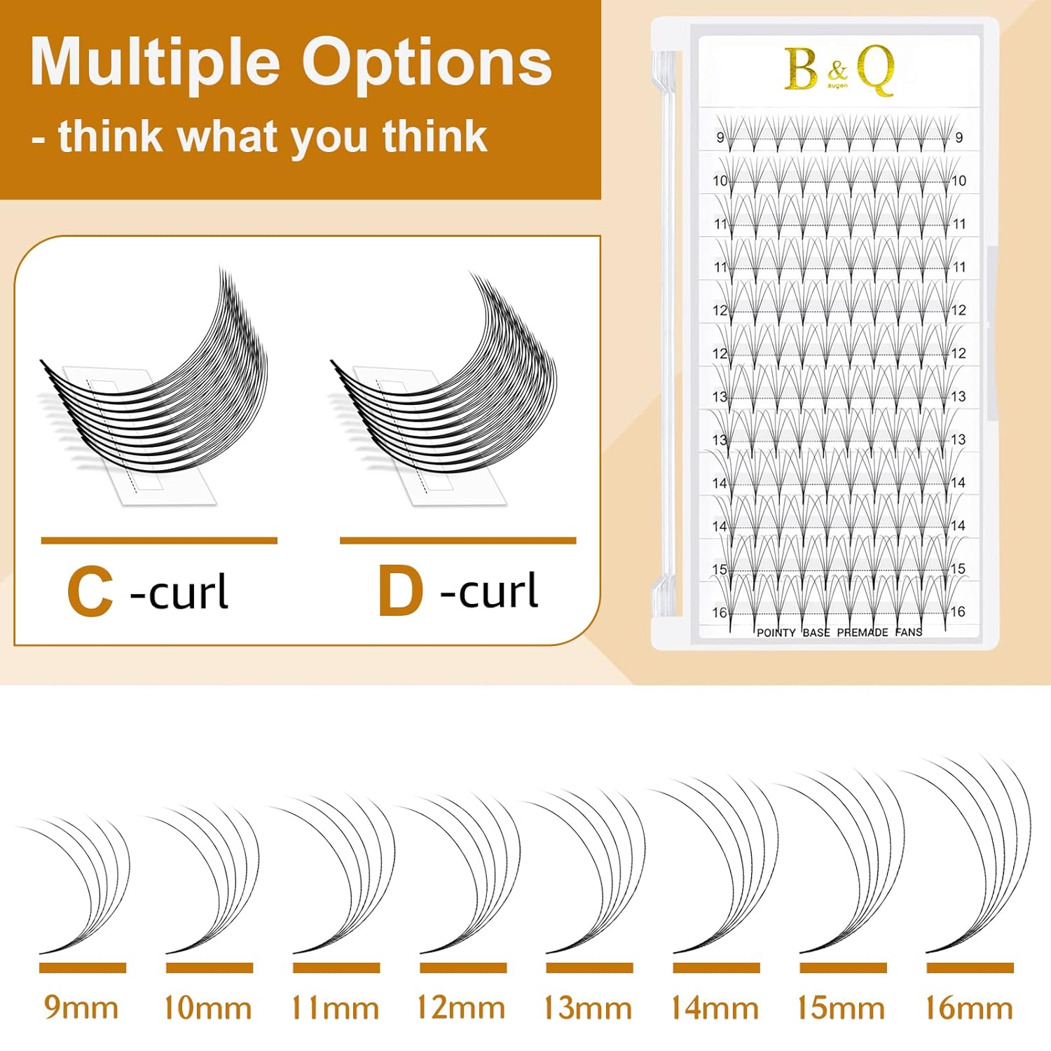 Extensiones de pestañas postizas en abanico 6D-C-0.10-0.63 pulgadas, extensiones de pestañas postizas de volumen en abanico con base puntiaguda,