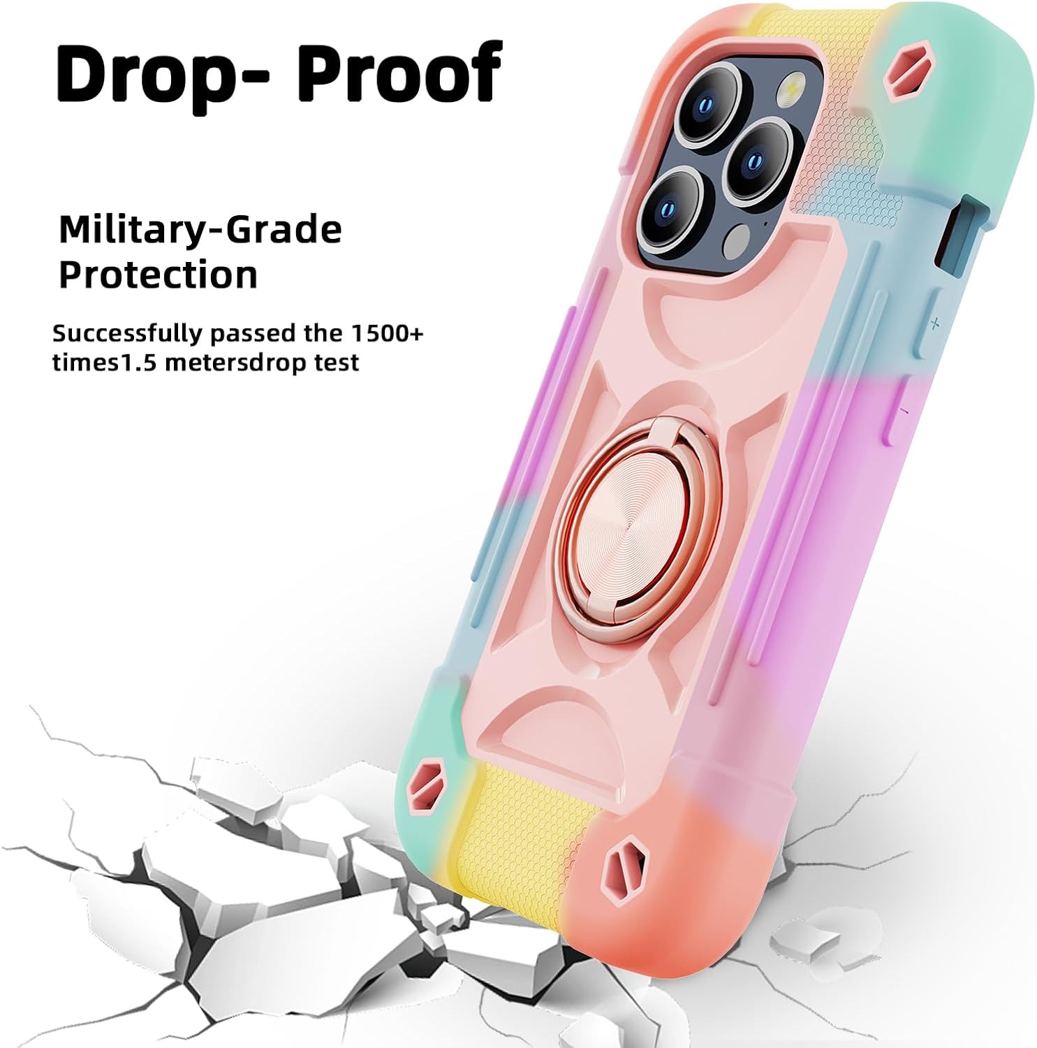 MARKILL Funda compatible con iPhone 15 Pro Max de 6.7 pulgadas con soporte de doble anillo, funda resistente de grado militar a prueba de golpes