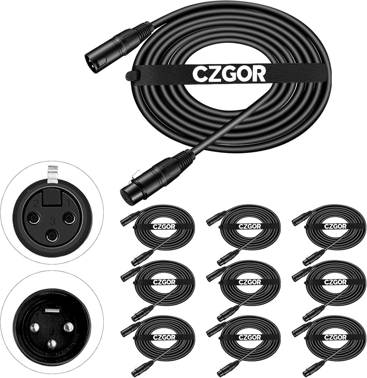 Cable DMX de 10 pies, paquete de 10 cables flexibles de señal XLR macho a hembra, adecuado para señal de iluminación de escenario, conexión XLR,