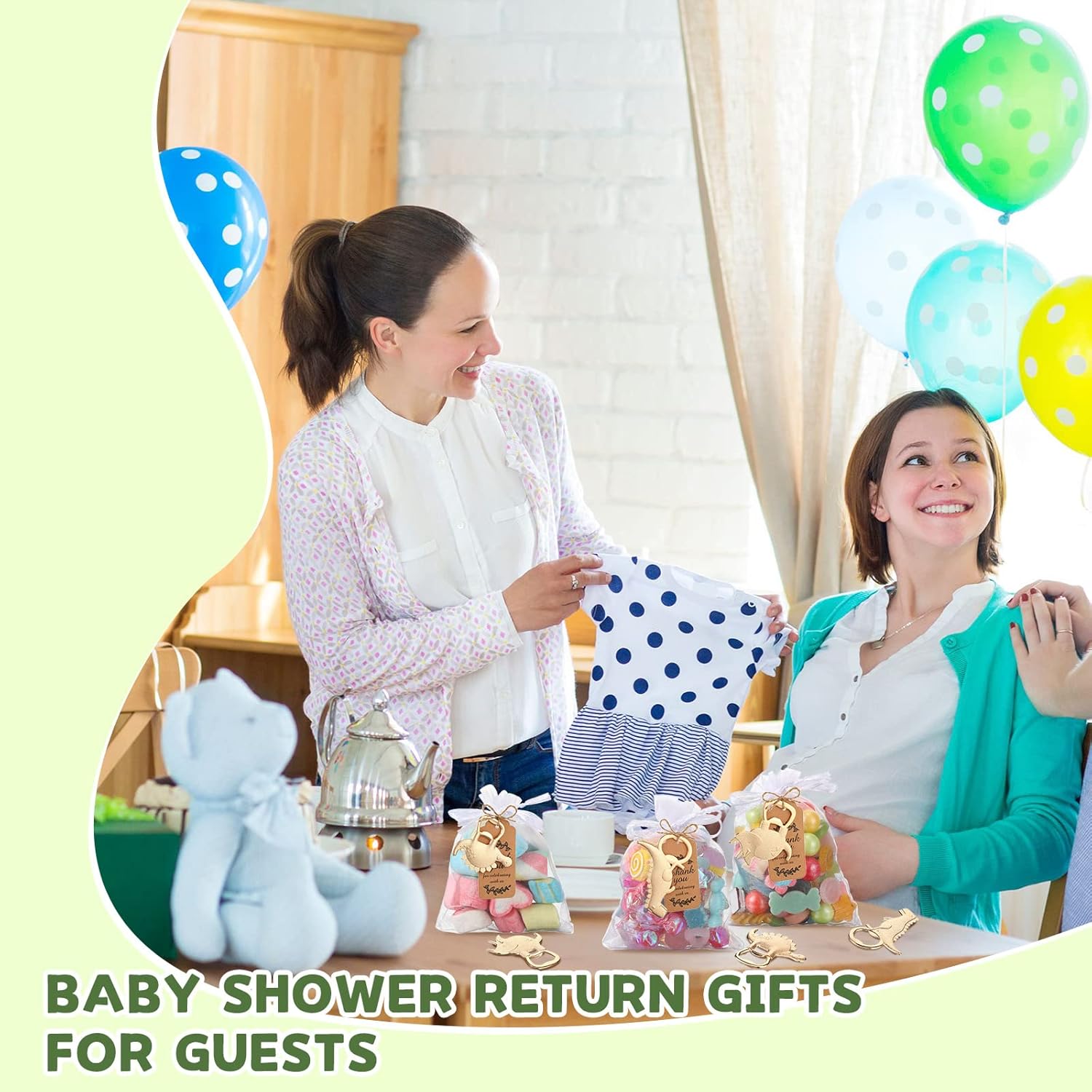 54 piezas de abrebotellas de dinosaurio, regalos de devolución de baby shower para invitados, abridor de botellas y recuerdos con bolsas de organza,