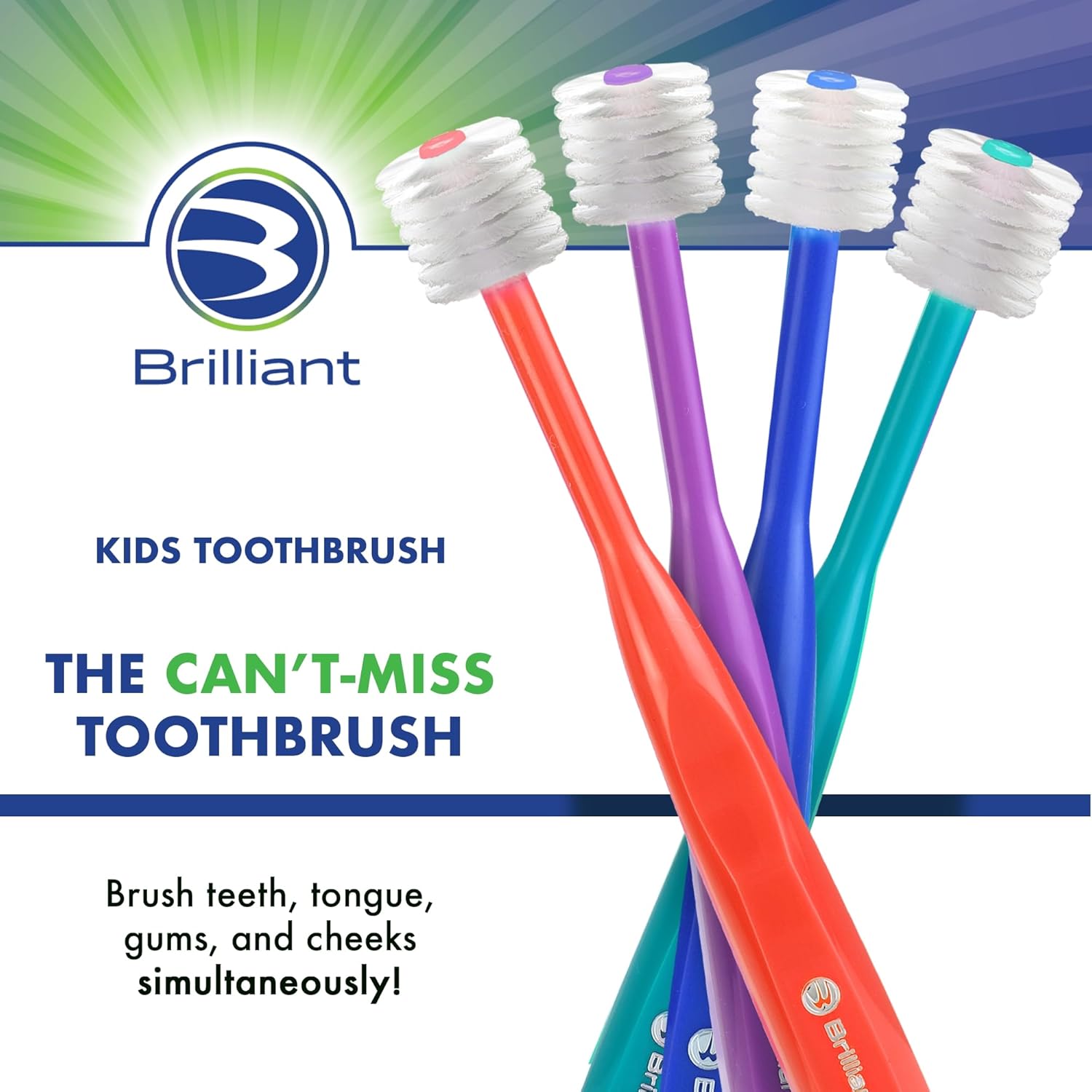 Brilliant Oral Care – Cepillo de dientes para niños con cerdas suaves y cabeza redonda, para un niño aprobado, fácil de usar, boca limpia, edades de