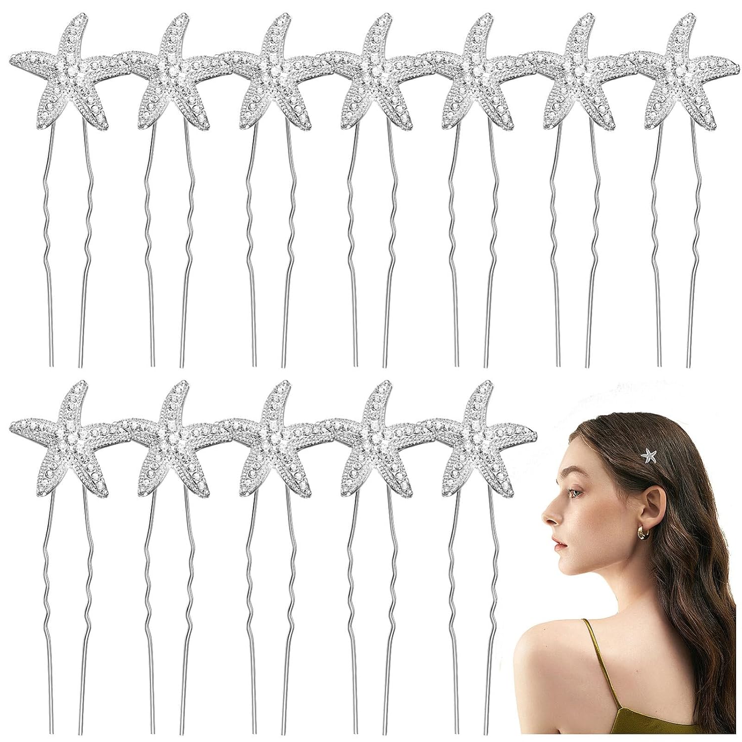 Beaupretty 12 unids clip de pelo de estrella de mar sirena accesorios para el cabello horquillas Rhinestone horquillas estrella headwear accesorios