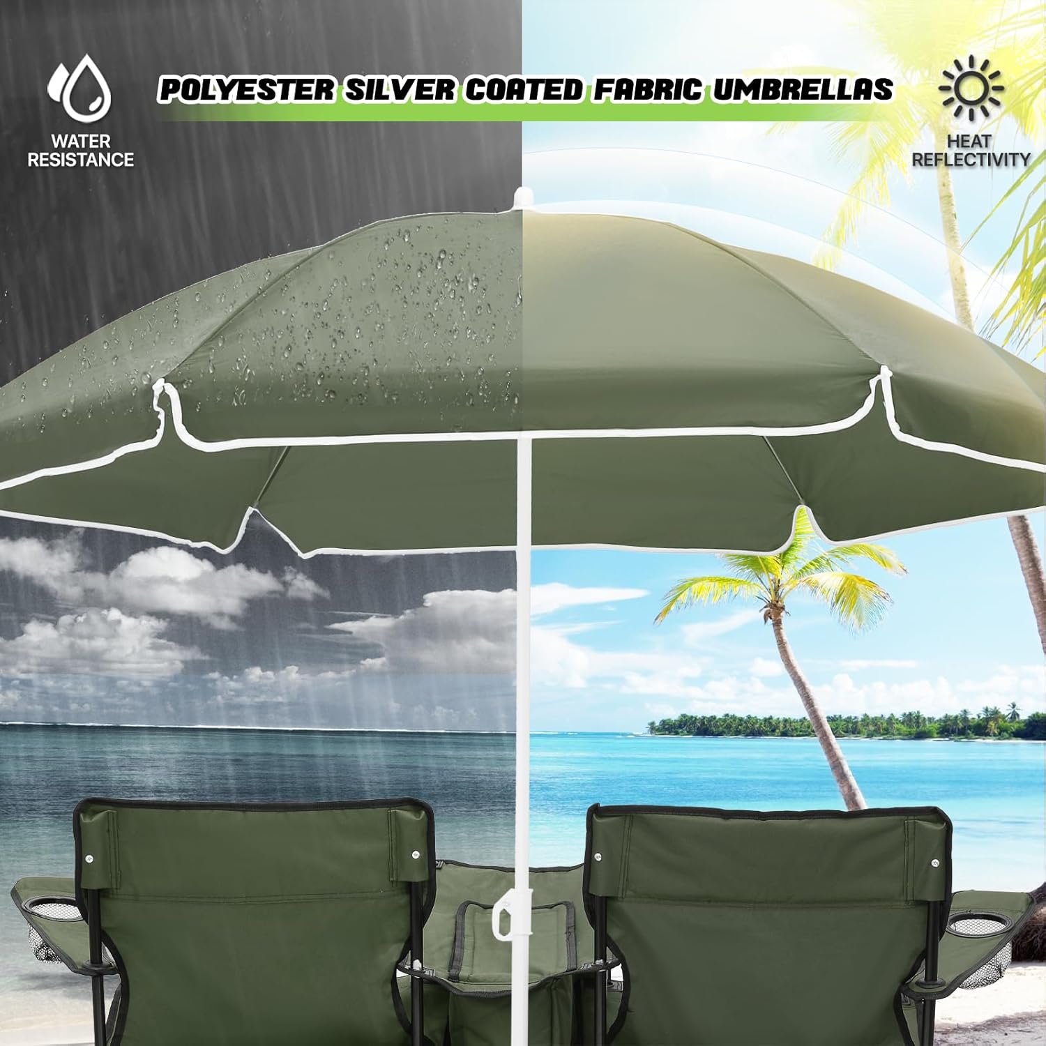 Magshion Silla de campamento doble con paraguas y enfriador para adultos, silla plegable de alta resistencia, color verde oscuro