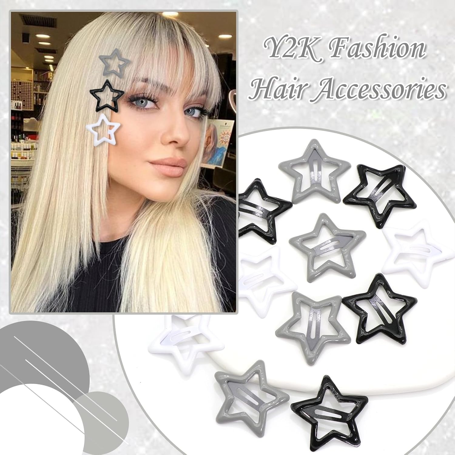 NAISKA Pinzas para el cabello con diseño de estrella negra, antideslizantes, accesorios para niñas y mujeres (12 unidades)