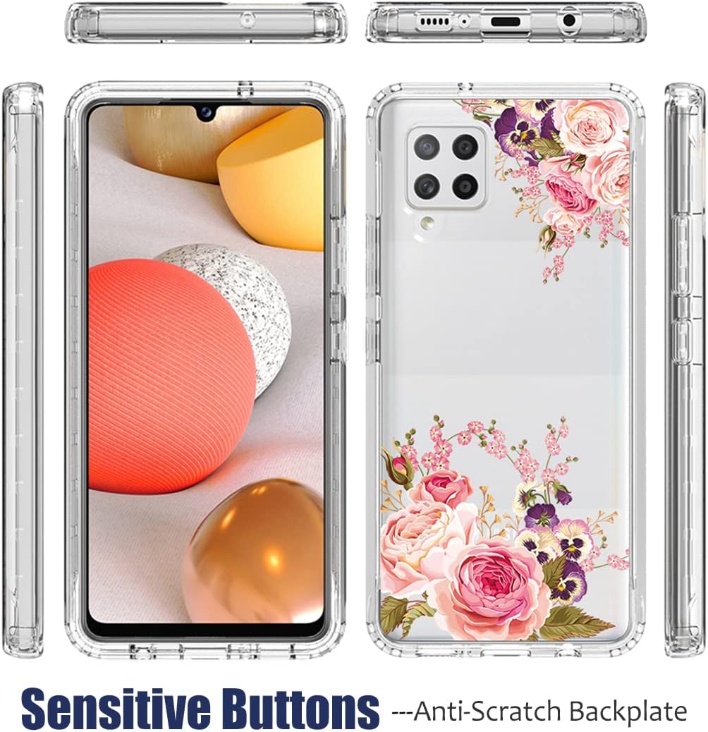 Funda para Galaxy A42 5GM42 5G SM-A426 con protector de pantalla de vidrio templado, cuerpo completo, diseño floral, a prueba de golpes, funda