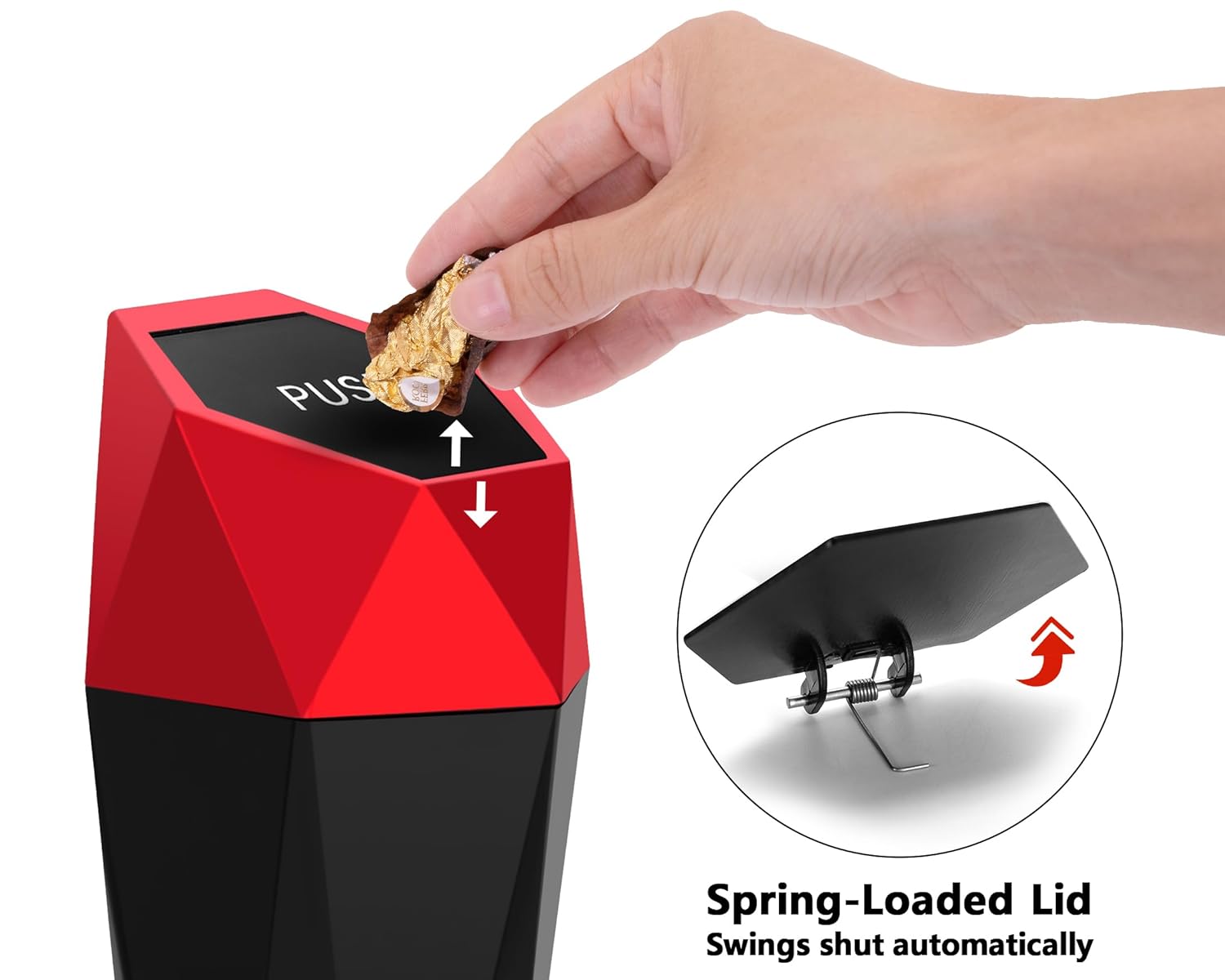 Ginsco Portavasos de basura para automóvil, paquete de 2 mini con tapa, accesorios para interior, auto pequeño a prueba de fugas, ganchos ABS
