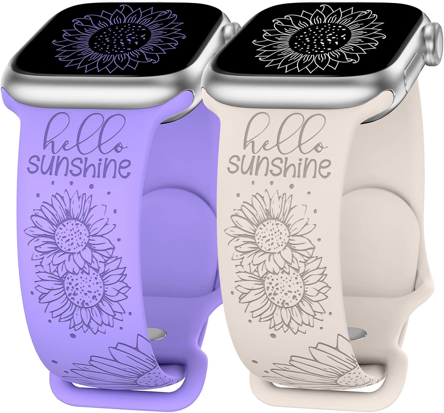 Paquete de 2 correas grabadas de girasol compatibles con correas de Apple Watch de 1.614, 1.575 y 1.496 pulgadas, para mujeres y niñas, correas