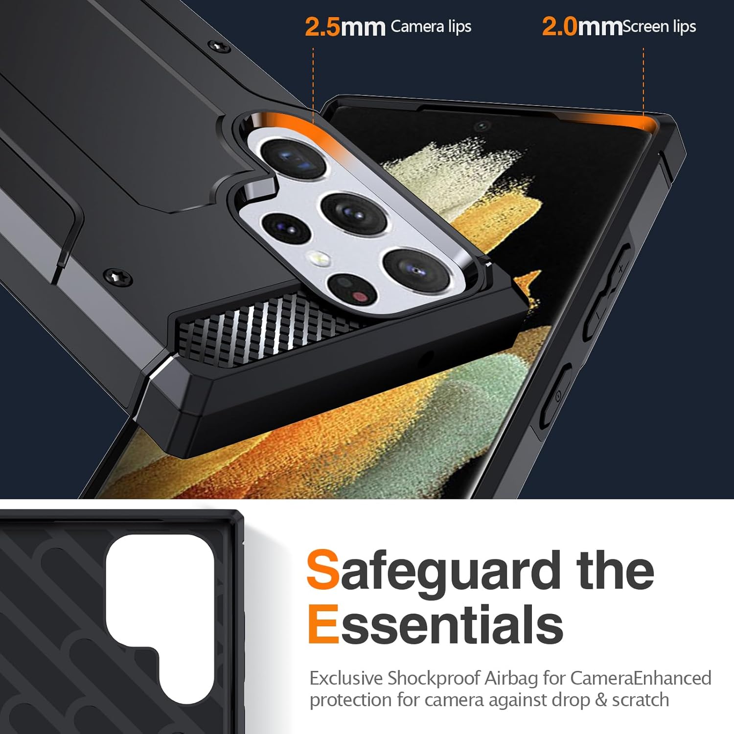 Asuwish Funda de teléfono para Samsung Galaxy S22 Ultra 5G con protector de pantalla de vidrio templado y soporte delgado y resistente cubierta