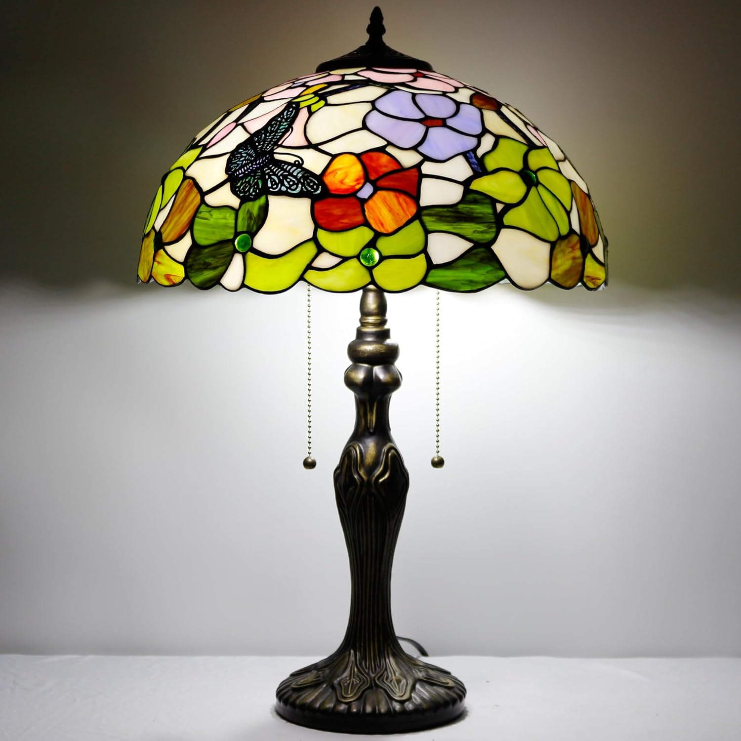 Tiffany – Lámpara de mesa de 2 luces de 24 pulgadas de alto, estilo mariposa, lámpara de lectura, mesita de noche, mesita de noche, luz de