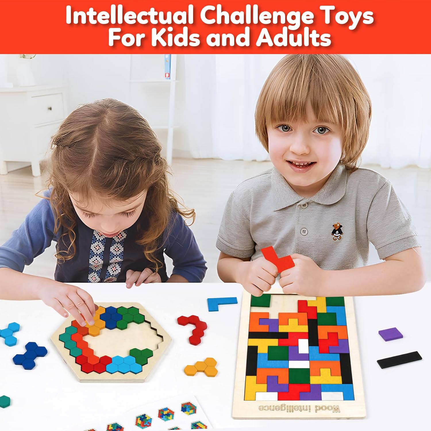 Rompecabezas de madera para adultos y niños y niñas, juegos de rompecabezas de lógica para el aula y fiestas, rompecabezas de bloques de madera,