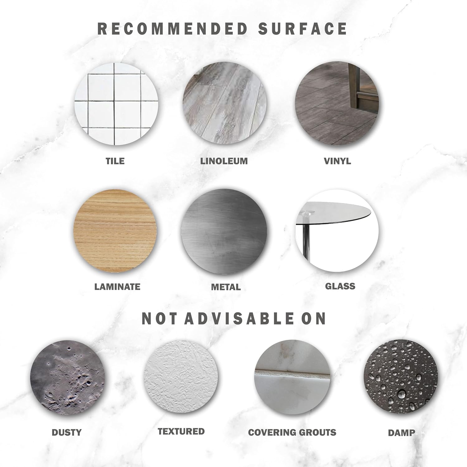 Bleucoin Adhesivos de azulejos de suelo de mármol blanco y negro sólido antideslizante para despegar y pegar para baño, cocina, suelo de lavandería,
