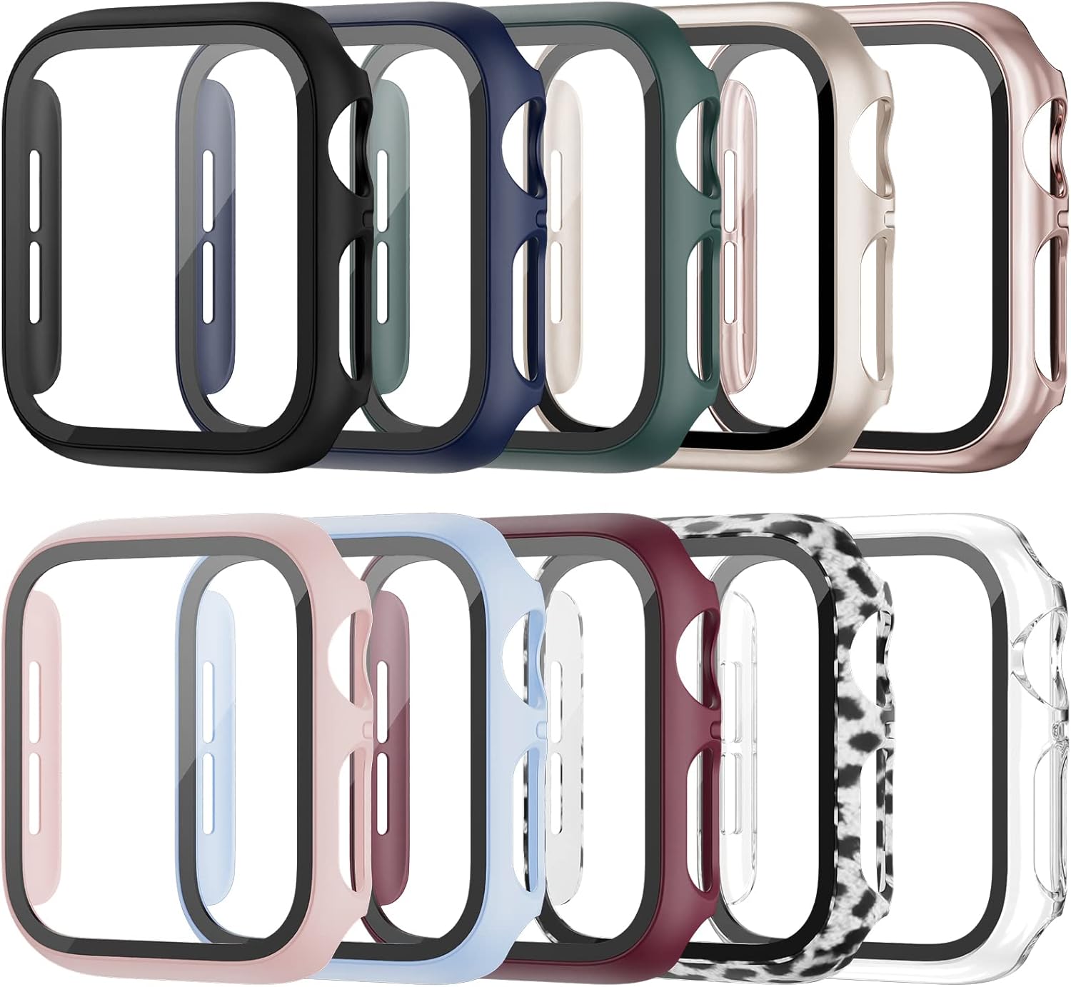 BHARVEST Paquete de 10 fundas rígidas de policarbonato compatibles con Apple Watch Series 8 Series 7 de 1.772 pulgadas, con protector de pantalla de