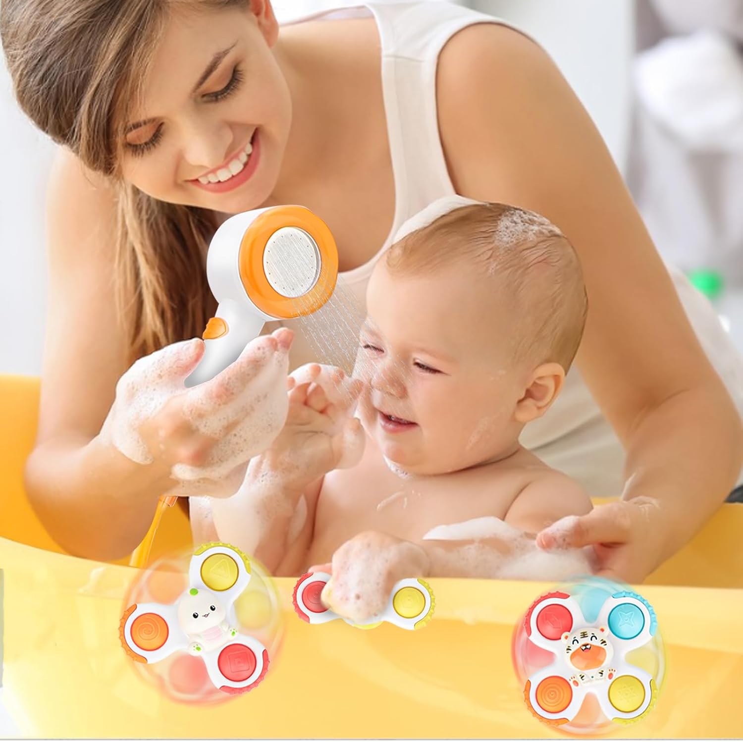 Juguetes de baño con 3 juguetes giratorios de ventosa
