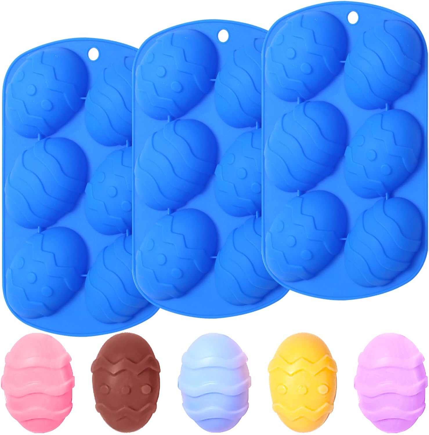 Moldes de silicona de Pascua, moldes de huevo y chocolate, 3 piezas, molde de huevo para cubitos de hielo, jabón, resina, pasteles (2.76 x 1.97