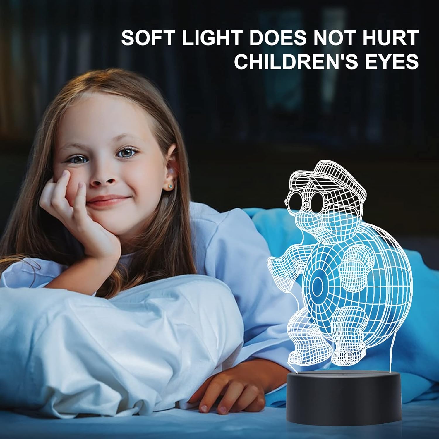 Sombrero para niños, luz nocturna de tortuga para niños, lámpara de noche de ilusión 3D, lámpara de mesa LED USB, luces reguladoras de intensidad