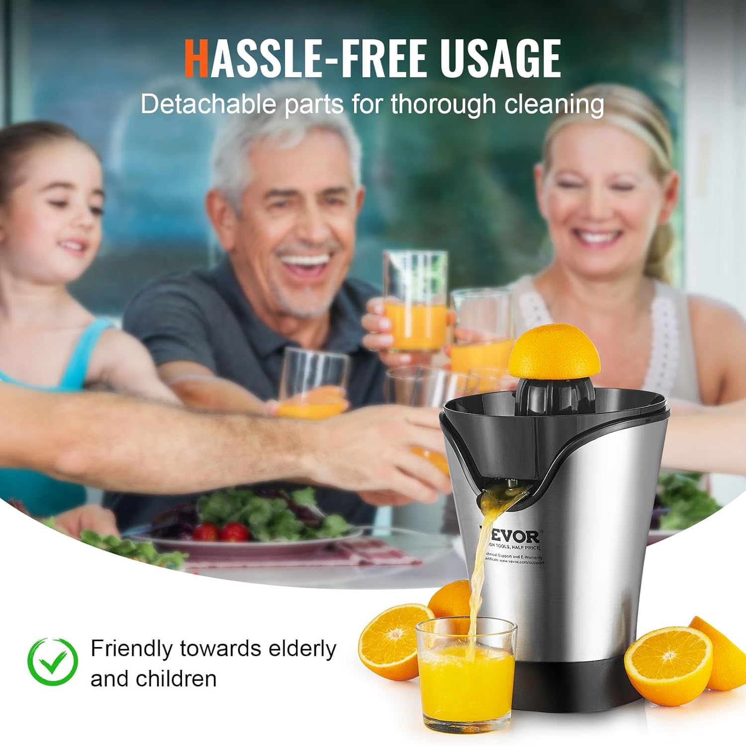 VEVOR Exprimidor eléctrico de cítricos, uno para todos los exprimidores de jugo de naranja de acero inoxidable, extractor de jugo de naranja fácil