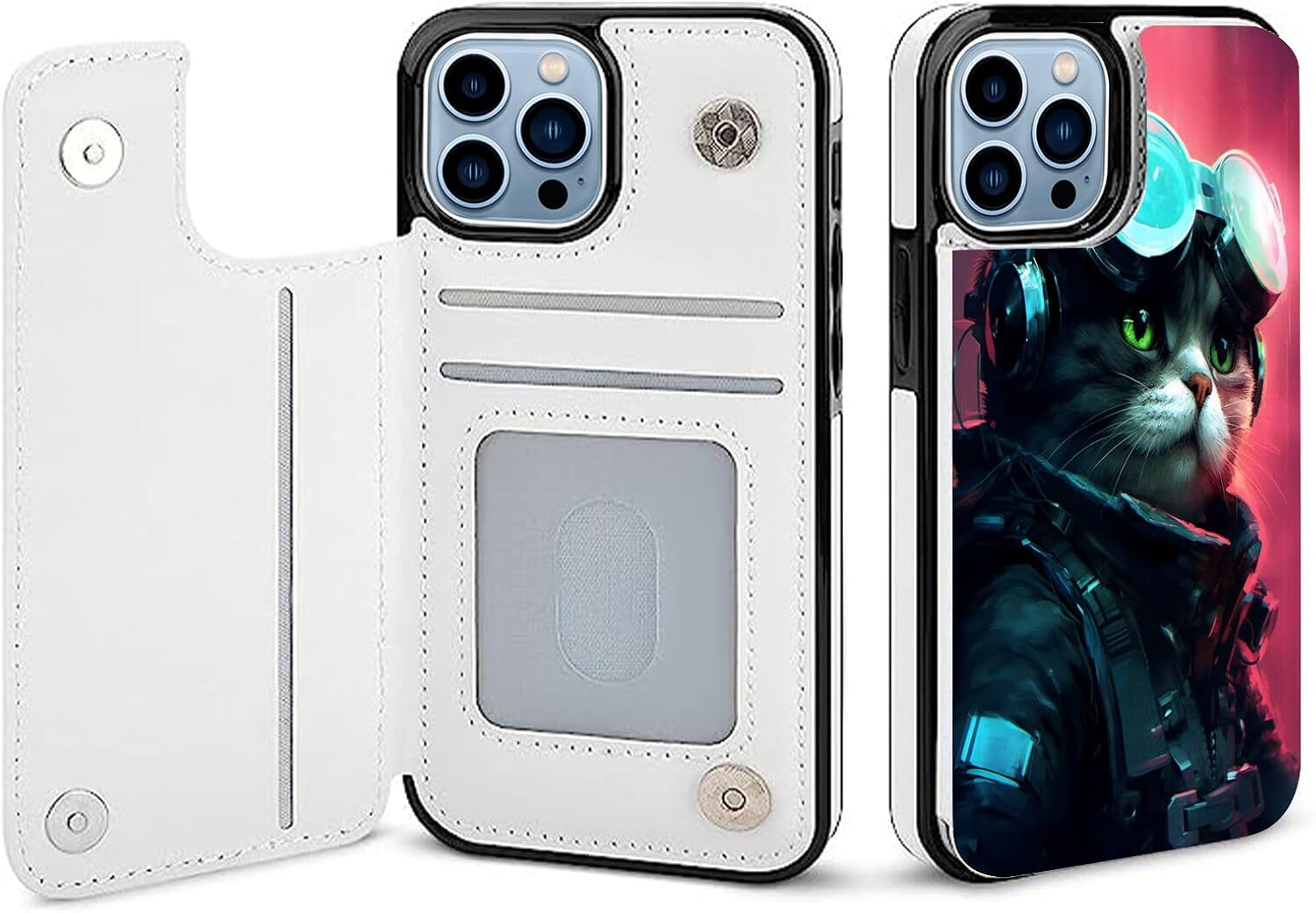 DAFEI Stylish Wallet Case for iPhone 15 Pro with Cat Print-aa248 Design – Premium Protection and Functionality Sleek Design Kickstand Feature